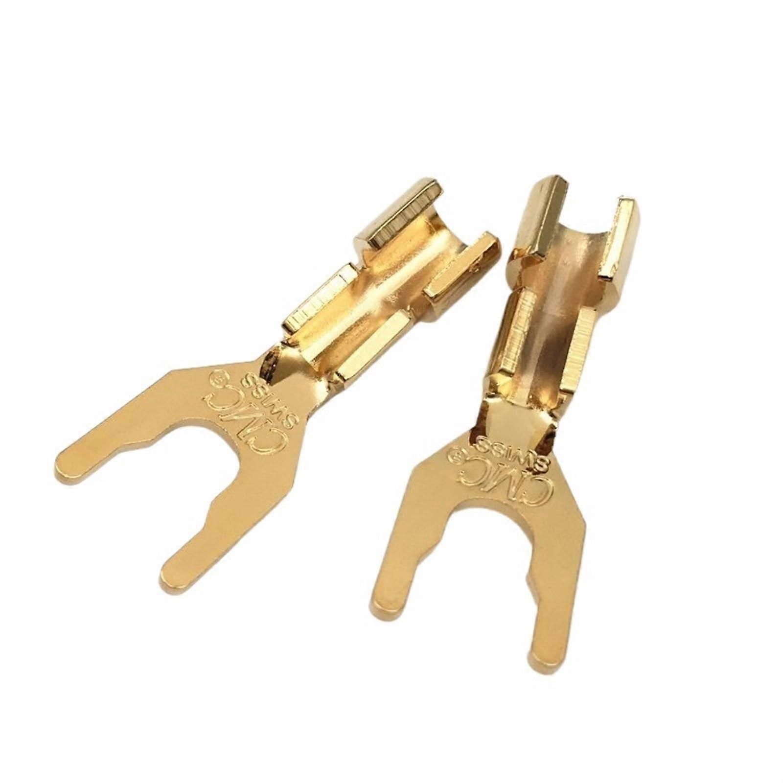 Brass Gold Plated Speaker Y Spade Fork Connector 2Pcs U-Type Banana Terminal For Amplifier Speaker Wire
