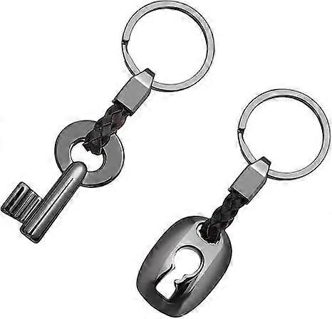 1pair of Keychain, Key lock,Couple Keyring, Creative Fashion Leather Keychain Key Chain Ring Keyring Key Fob Key& Lock