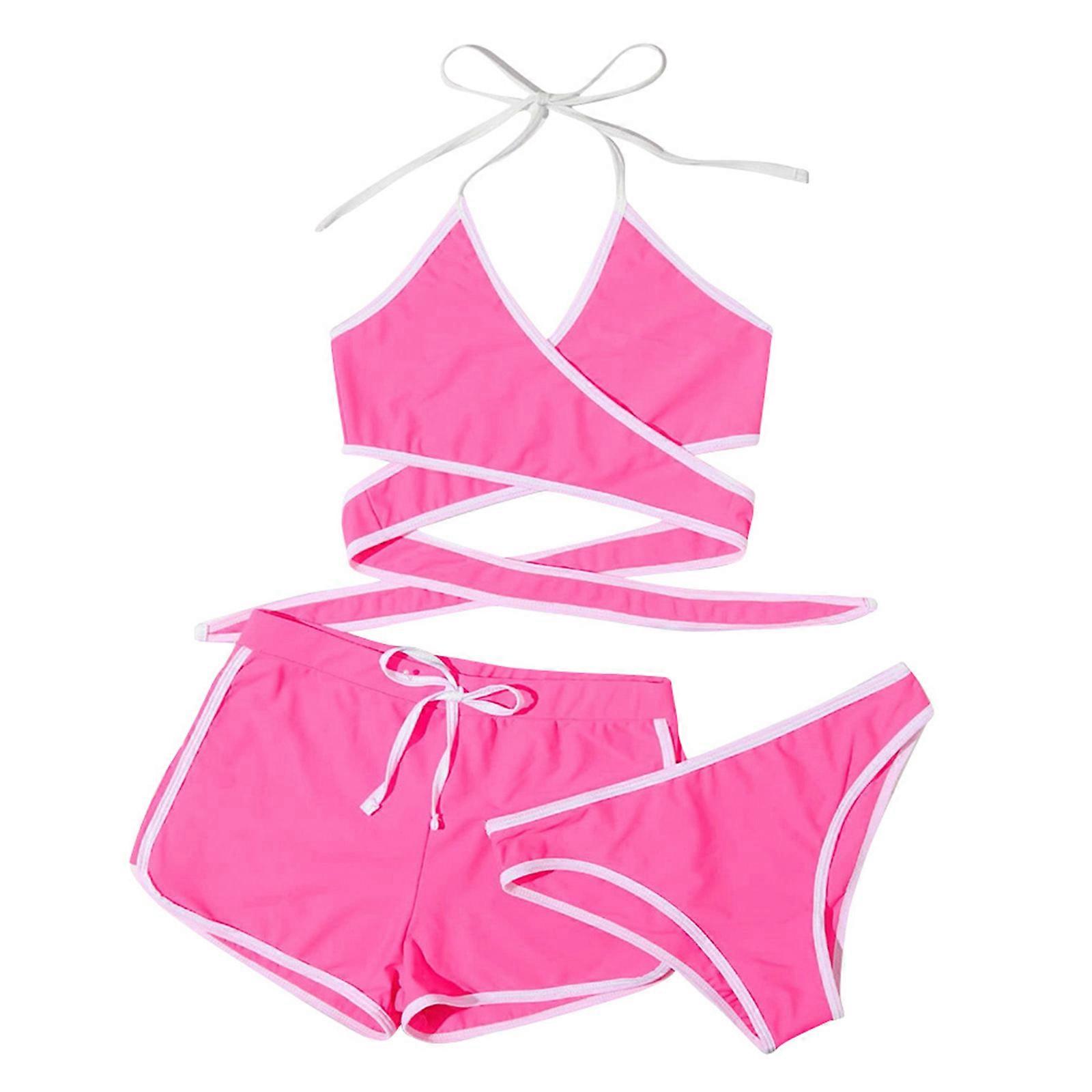 3Pcs/lot Sexy Vrouwen Zomer Badmode Bikini Set Beha Halter G-string String Strand voor Driehoek Badpak Badpak Roze XL