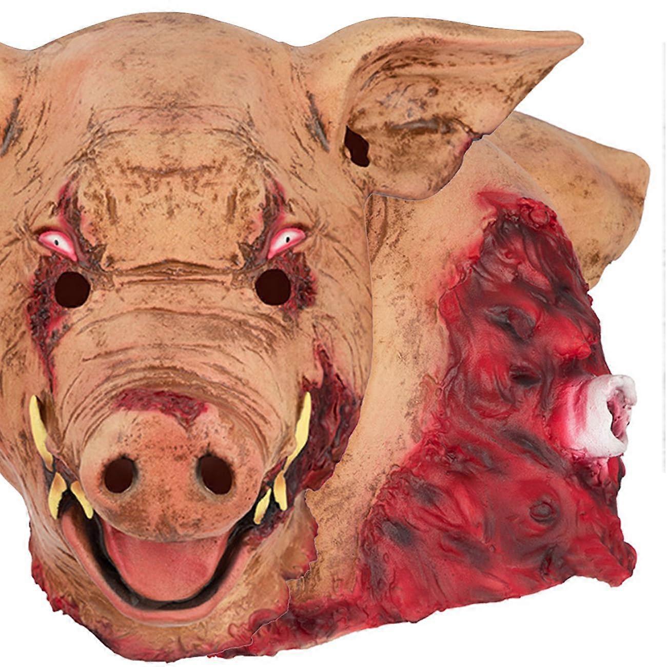 Terrible Pig Head Mask Latex Halloween Butcher Mask One Size Pig Head Costume