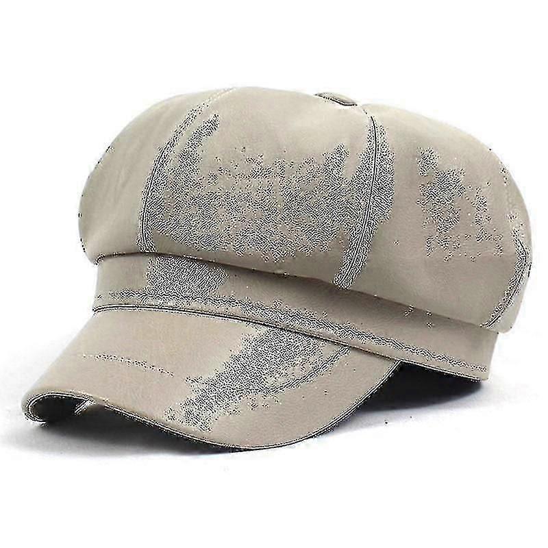 autumn/winter- vintage solid leather, beret capkhaki