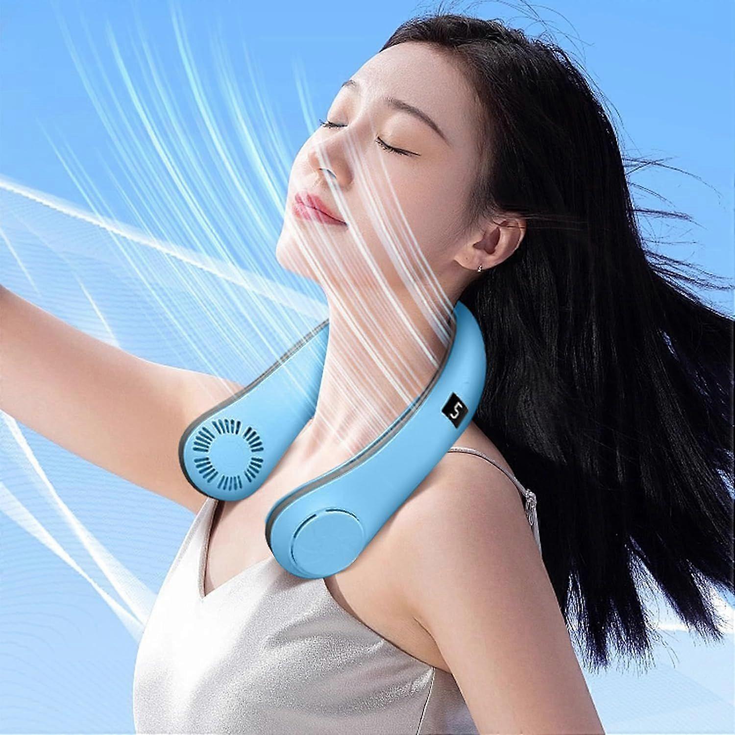 SBSGV Neck Hanging Fan, Folding Portable Digital Display Lazy Person Hanging Fan with Natural Wind with Aromatherapy Design, Ideal for Camping, Travel