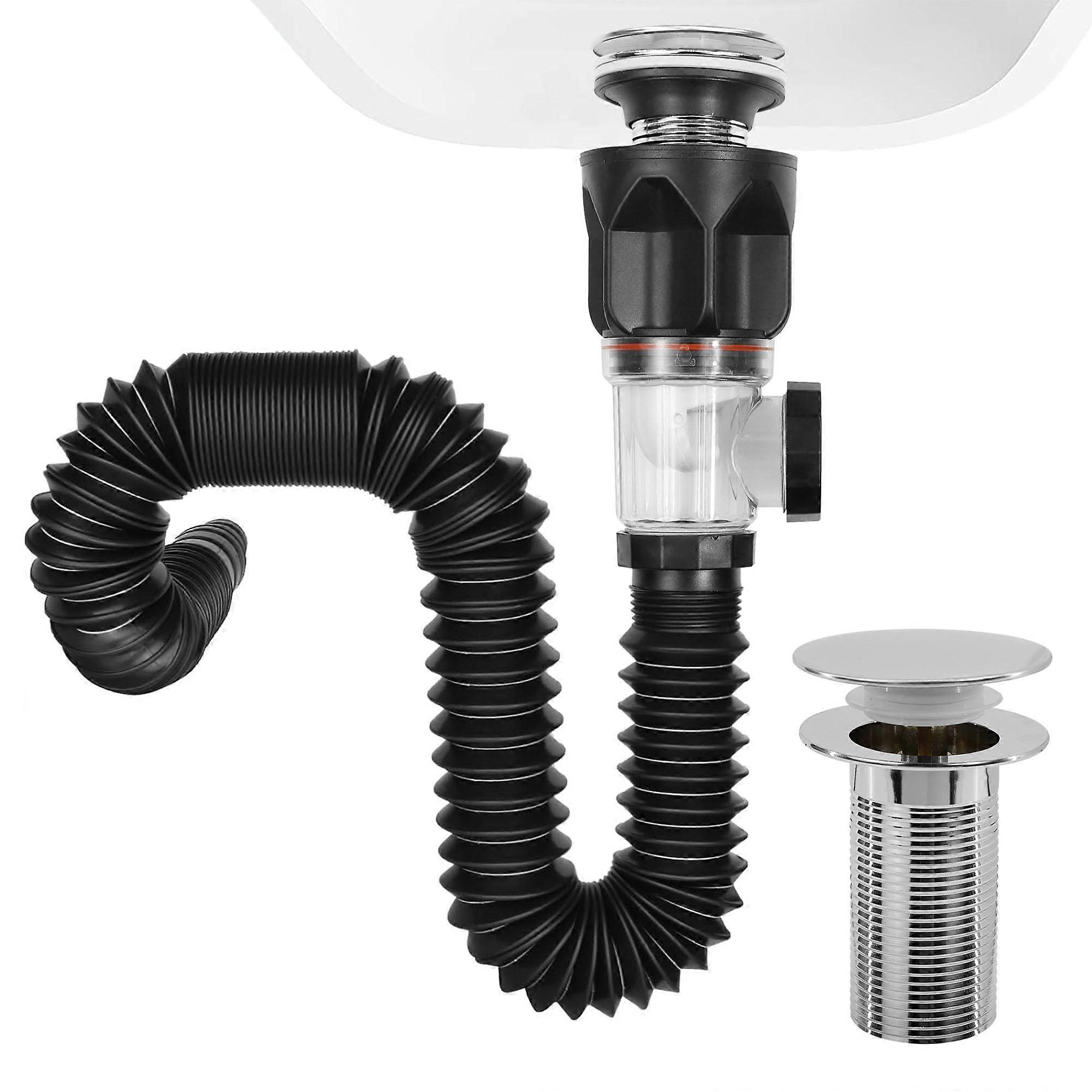 Bathroom Sink Drain Kit, with Flexible Expandable P-Trap Sink Drain Pipe, Fits 1-1/4',1-1/2'