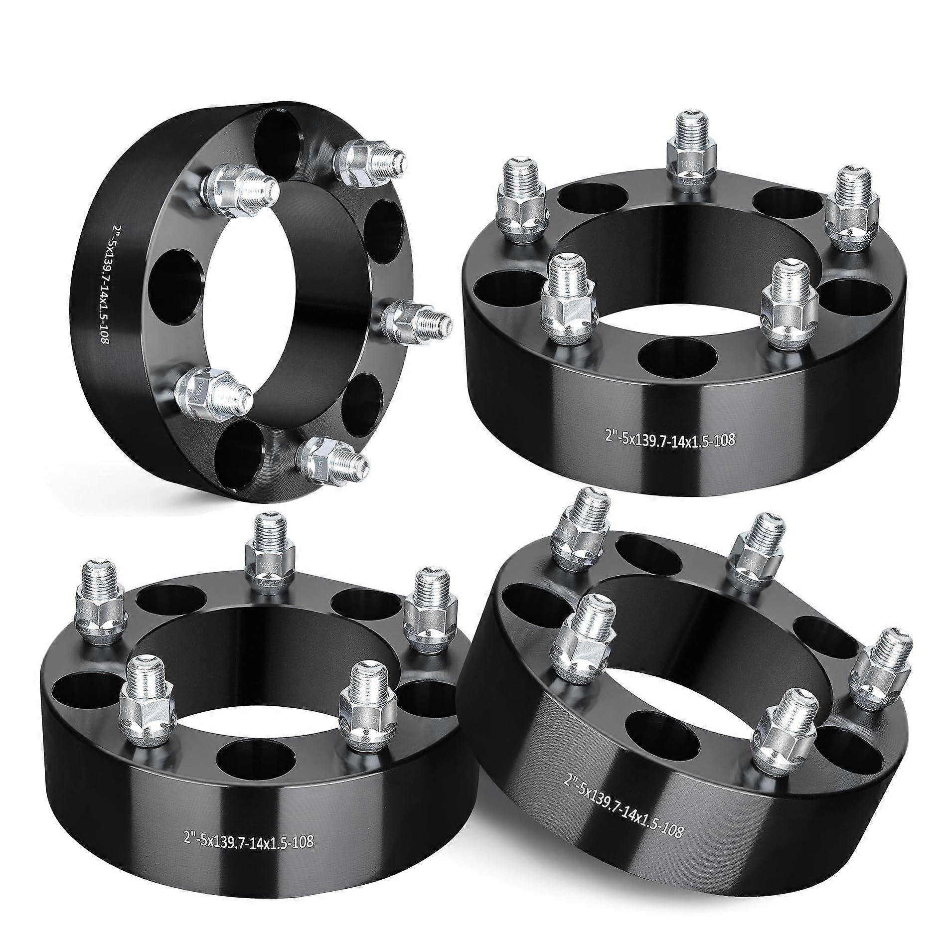 5x5.5 Wheel Spacers 2 Inch for Ram 1500 2012-2018, 5x139.7 Bolt Pattern, 108mm Hub Bore, M14x1.5 Studs, Black Finish