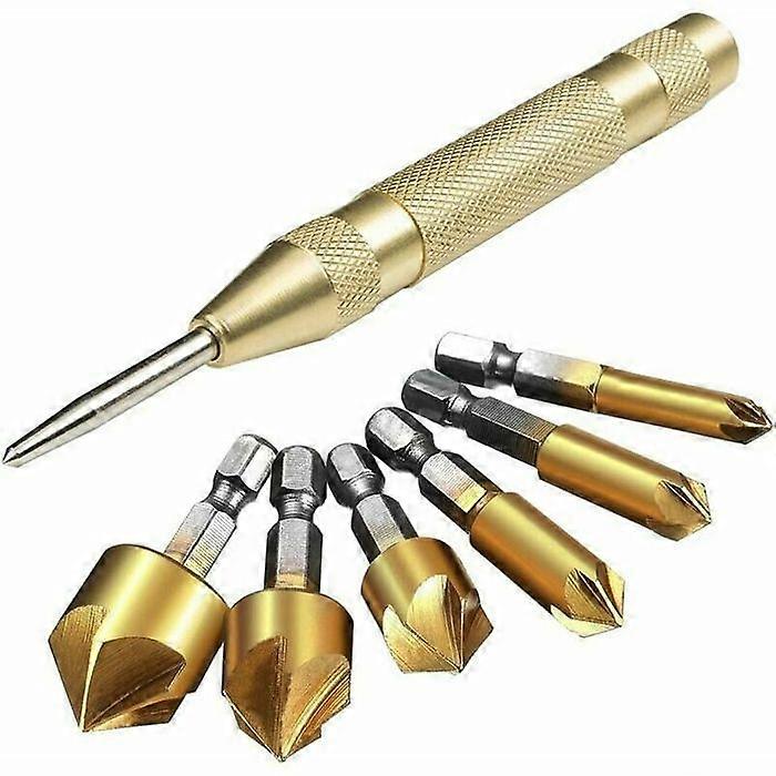 Set of 6 Hexagon Shank Bits HSS 5 with Automatic Point 5 inch Deburring Tools for Steel Wood Plastic