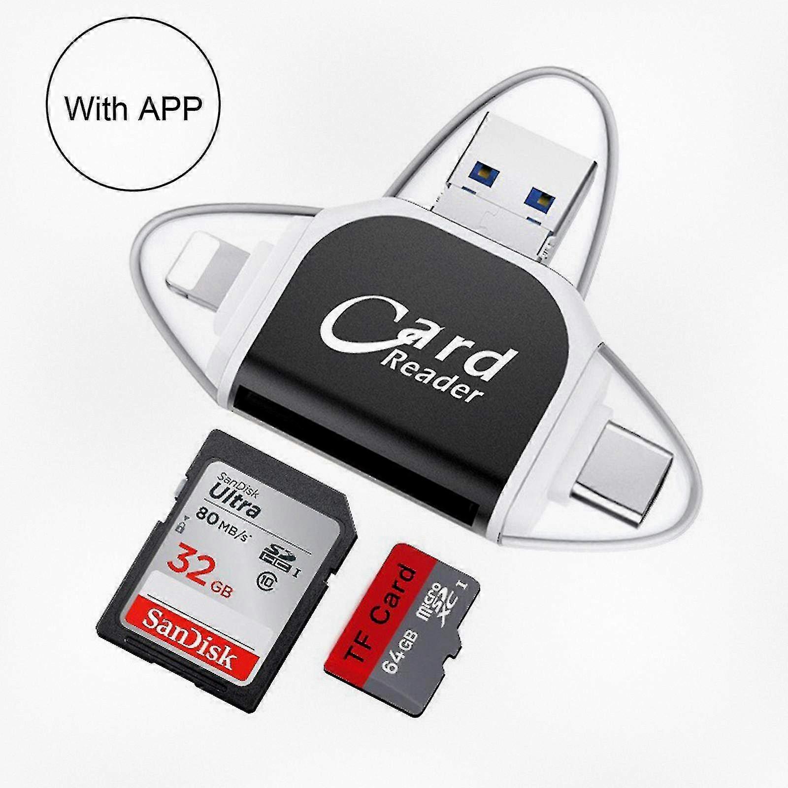 4-in-1 Multi-Port Memory Card Reader for SD Micro TF Files Compatible with Windows Mac iPhone Android Devices