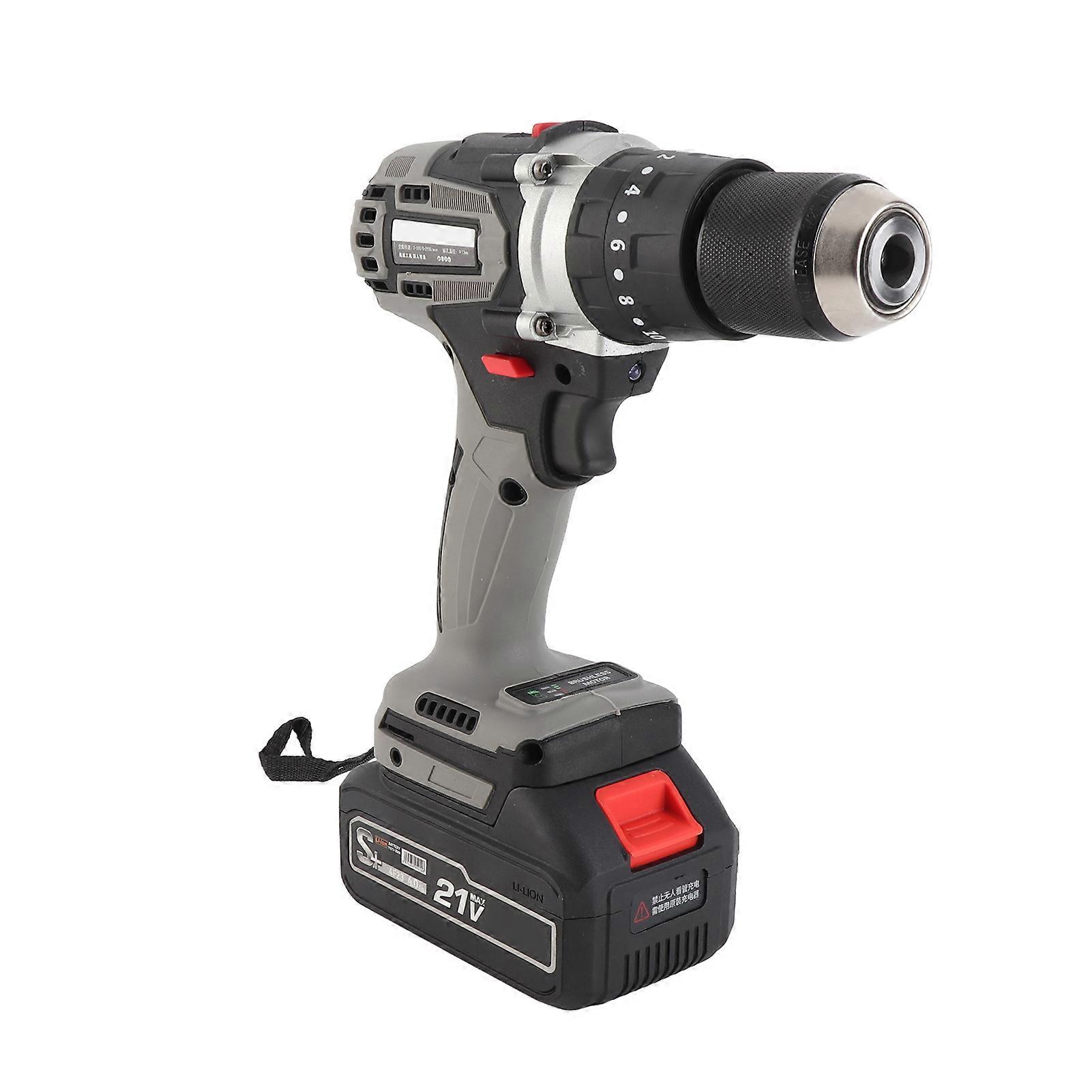 21V Cordless Drill Driver Maximum 200N.m 1/2 Inch Metal Keyless Chuck 0-2150RMP Variable Speed Impact Hammer Drill Screwdriver with Plastic Tool Box