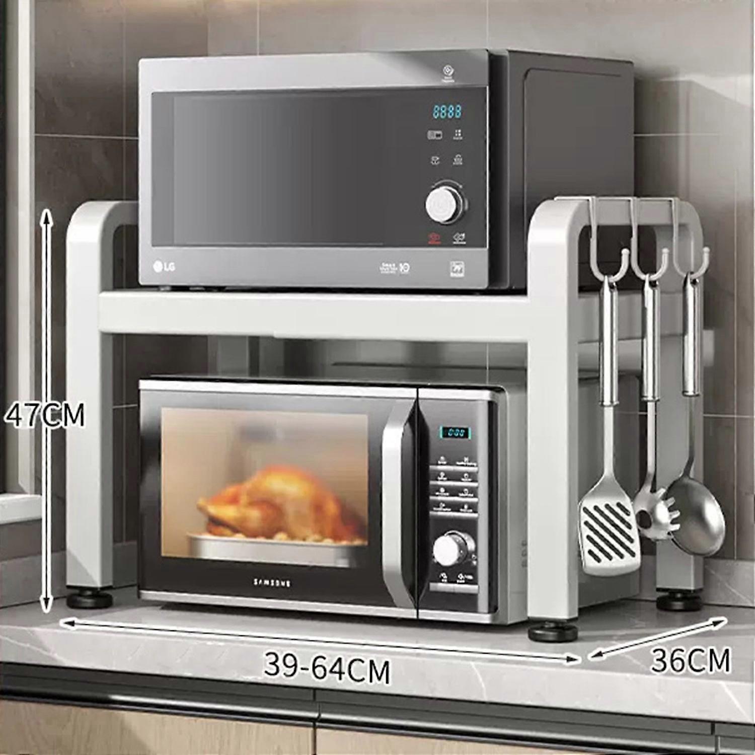 39-64cm Retractable Microwave Oven Top Rack Carbon Steel Kitchen Multi-Function Storage Shelf with 6