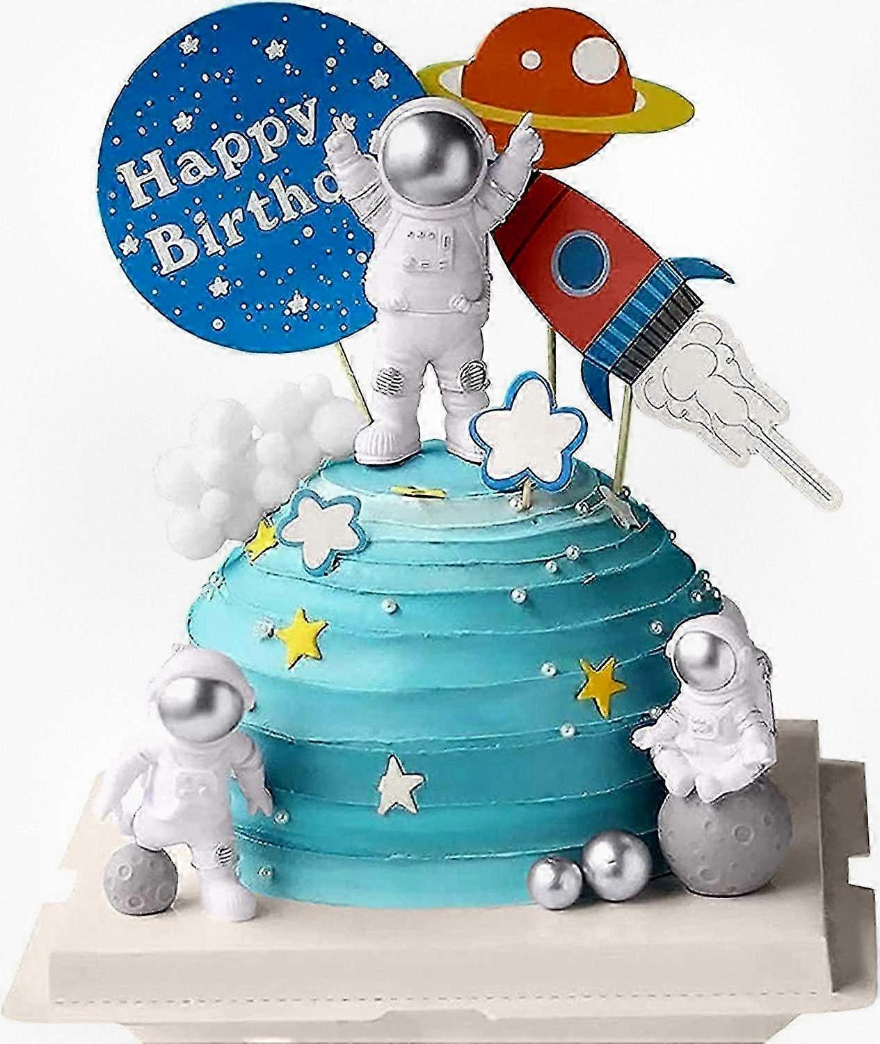 Outer Space Cake Decoration with Astronaut Figurines, Spaceman Model Display and Miniature Astronaut Toys Set of 3 for Celebrations