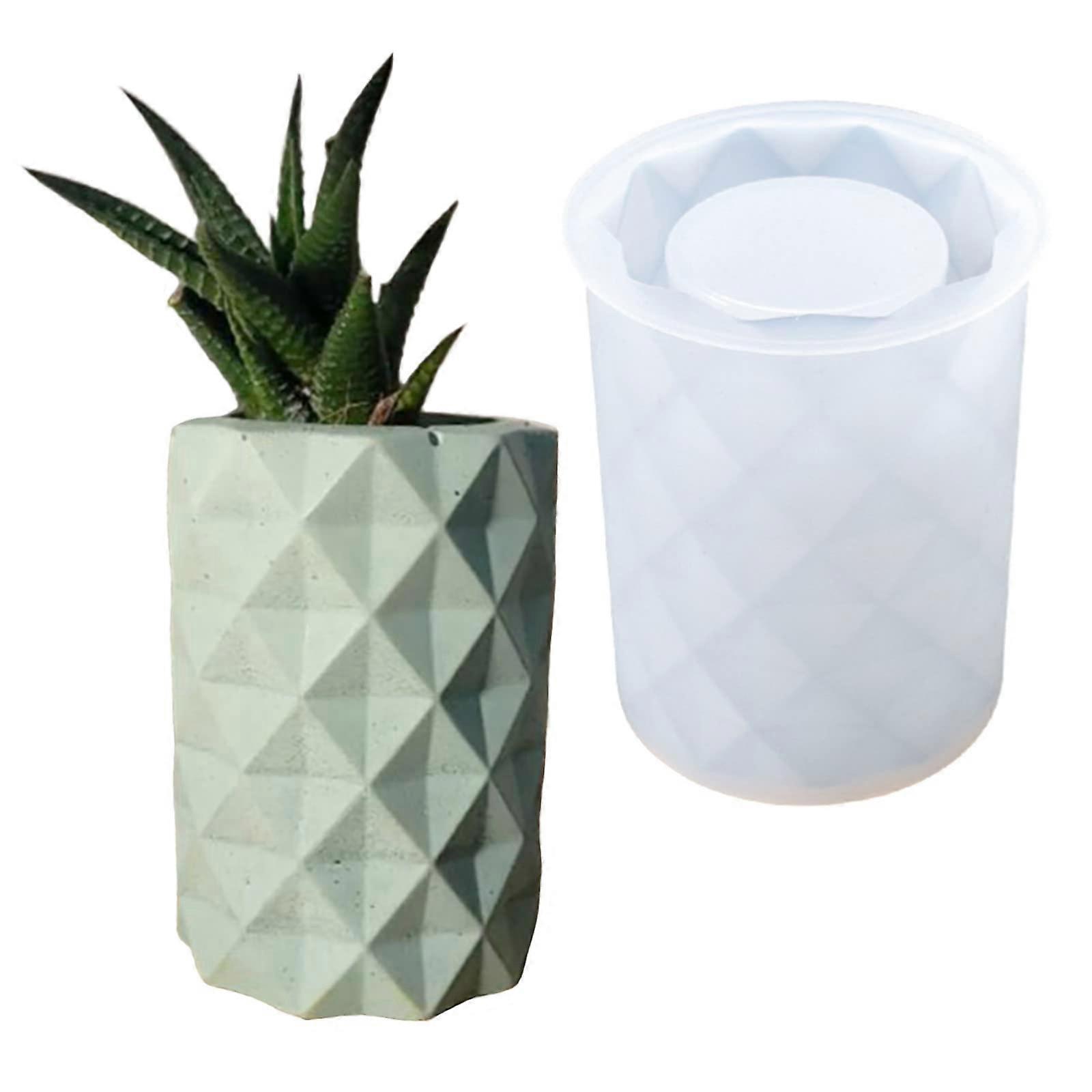 Rhombus Pattern Vase Silicone Mold for Round Succulent Planters, Plaster, Concrete, and Epoxy Resin Crafts