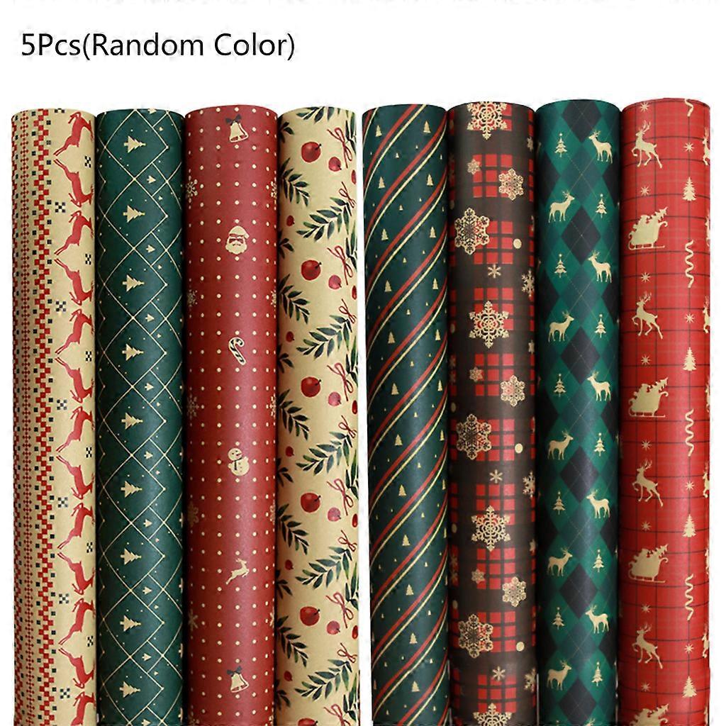 Christmas Wrapping Paper Kraft Paper with Snowflake Elk Pattern Gift Packaging