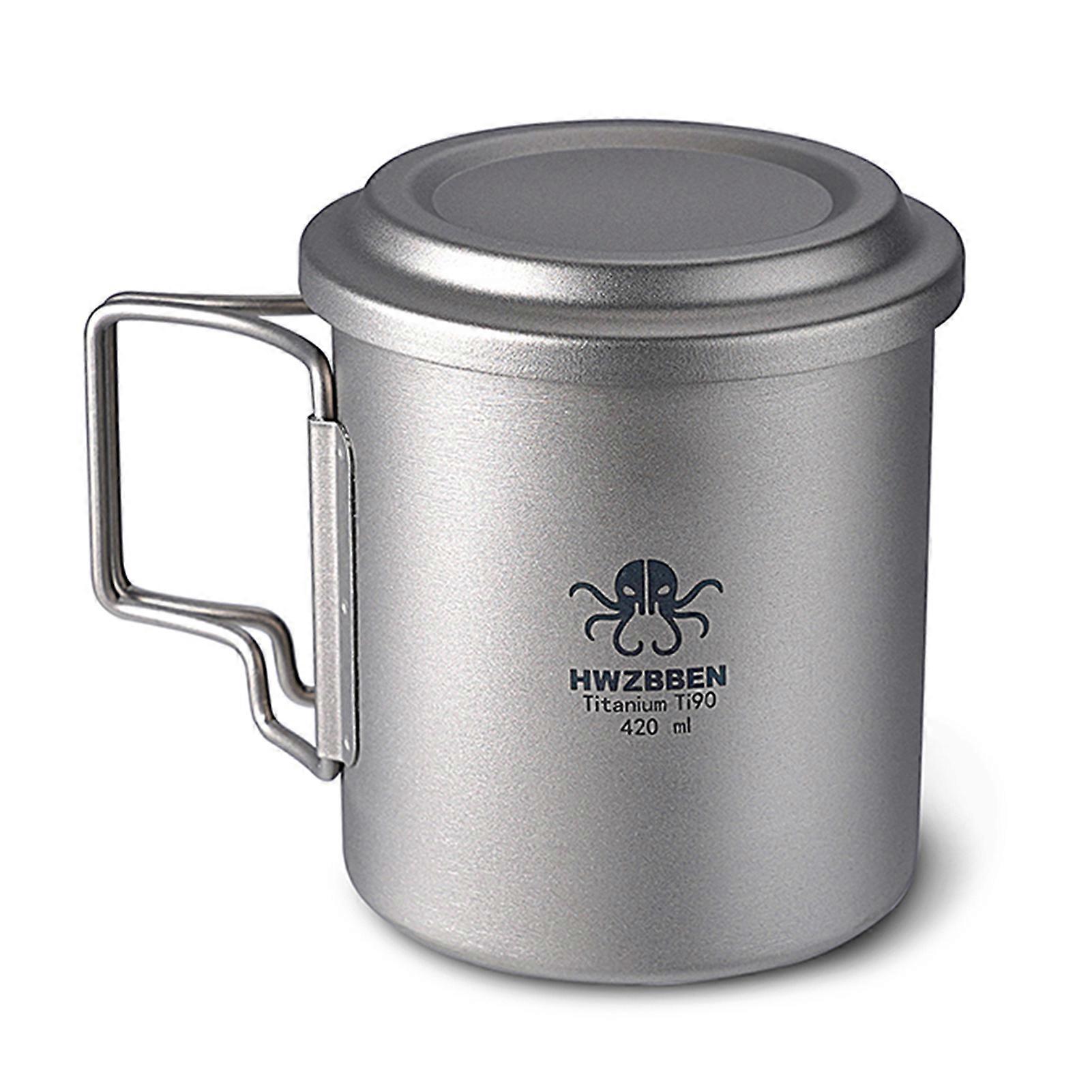 420ml Titanium Tea Cup with Folding Handle Outdoor Camping Mug with Built-in Tea Strainer Lightweight Durable