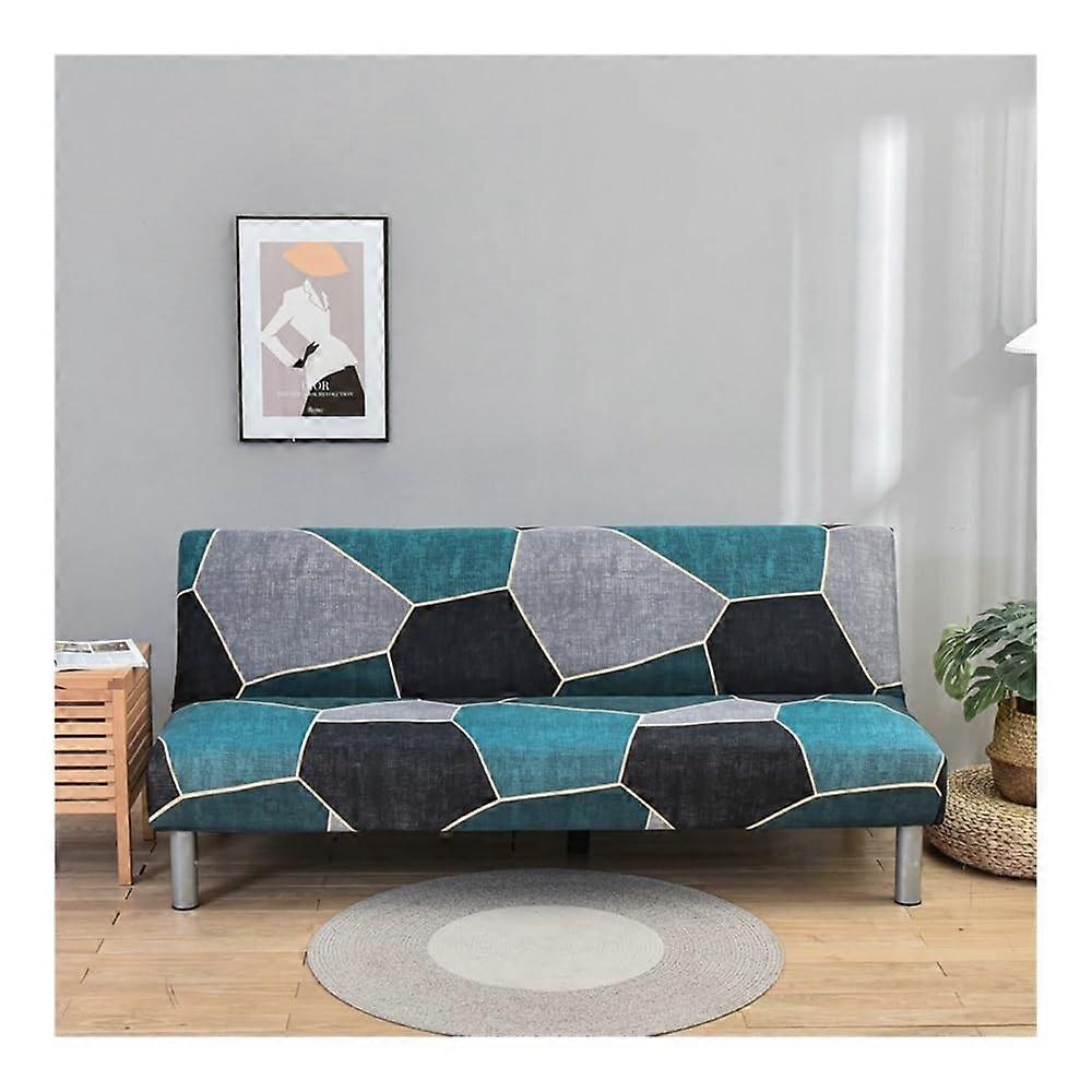 Black geometric folding sofa cover, Spandex, Stretch, Double seat cover (Color 22, L)