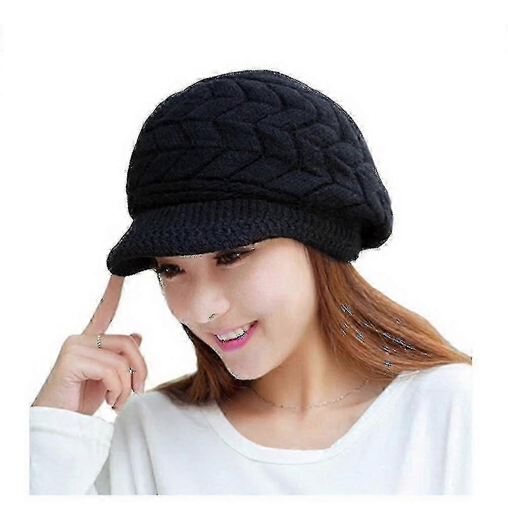 Kadınlar Kış Sıcak Örgü Şapka Yün Kar Ski Cap Vizörlü