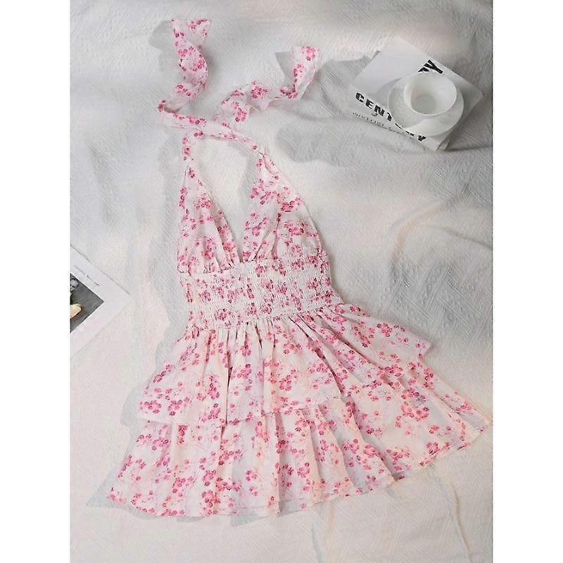 Abito Halter Halter Floreale Doppio Ruffed Da Donna