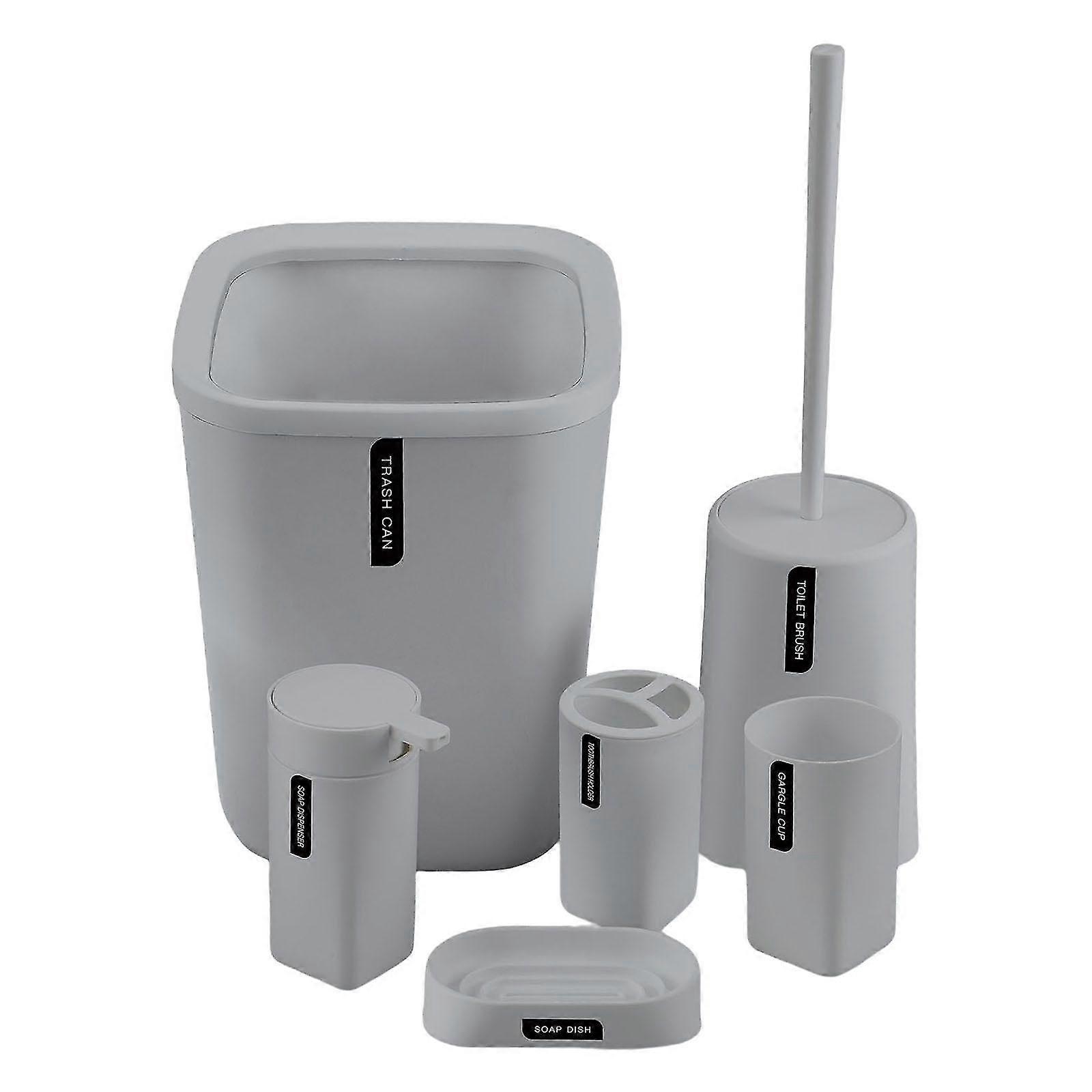 6Pcs Gray PP Bathroom Accessories Set with Soap Dish