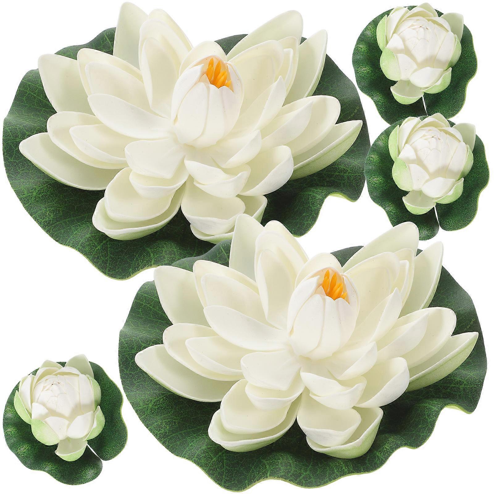5pcs Artificial Water Lilies Floating Lotus Plants White Faux Flowers Lifelike Outdoor Decor for Aquatic Settings