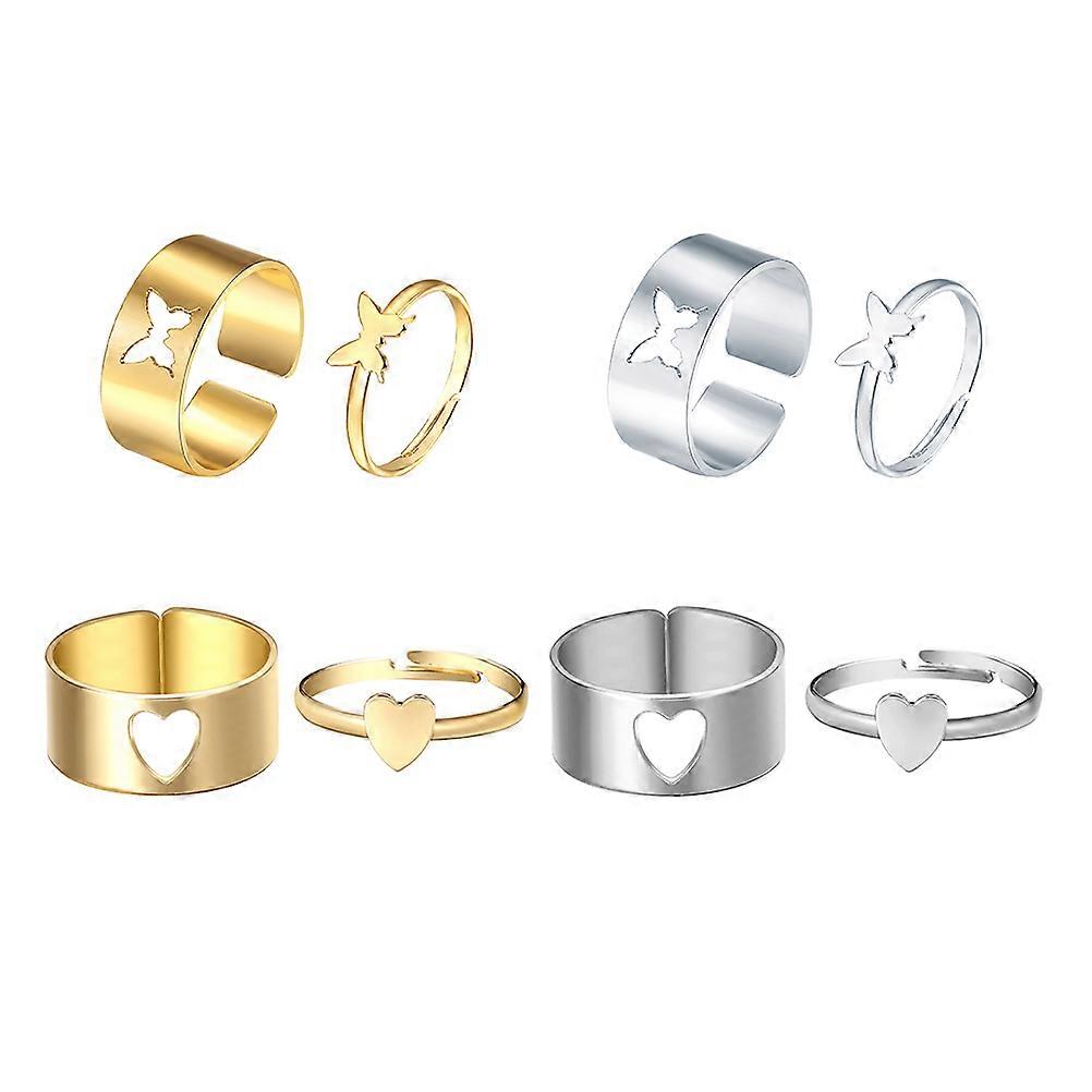 Matching Love Rings Heart Shape Butterflies Ring Set Couple Ring Random Style Working 4 Pairs