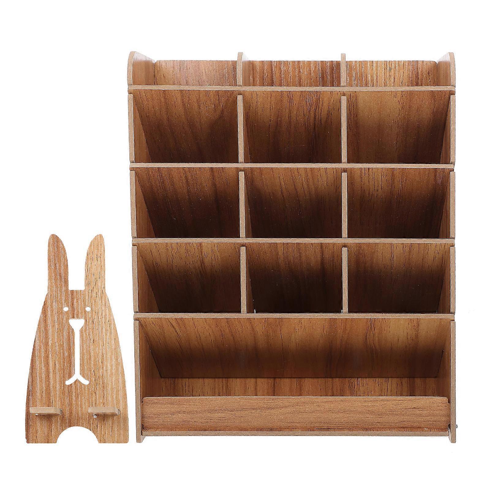Pencil Containers Wooden Pen Organizer Multi-Compartment Stationery Sorting Desk Tidying Light Brown 25.5X21X9.2 Cm 1Set