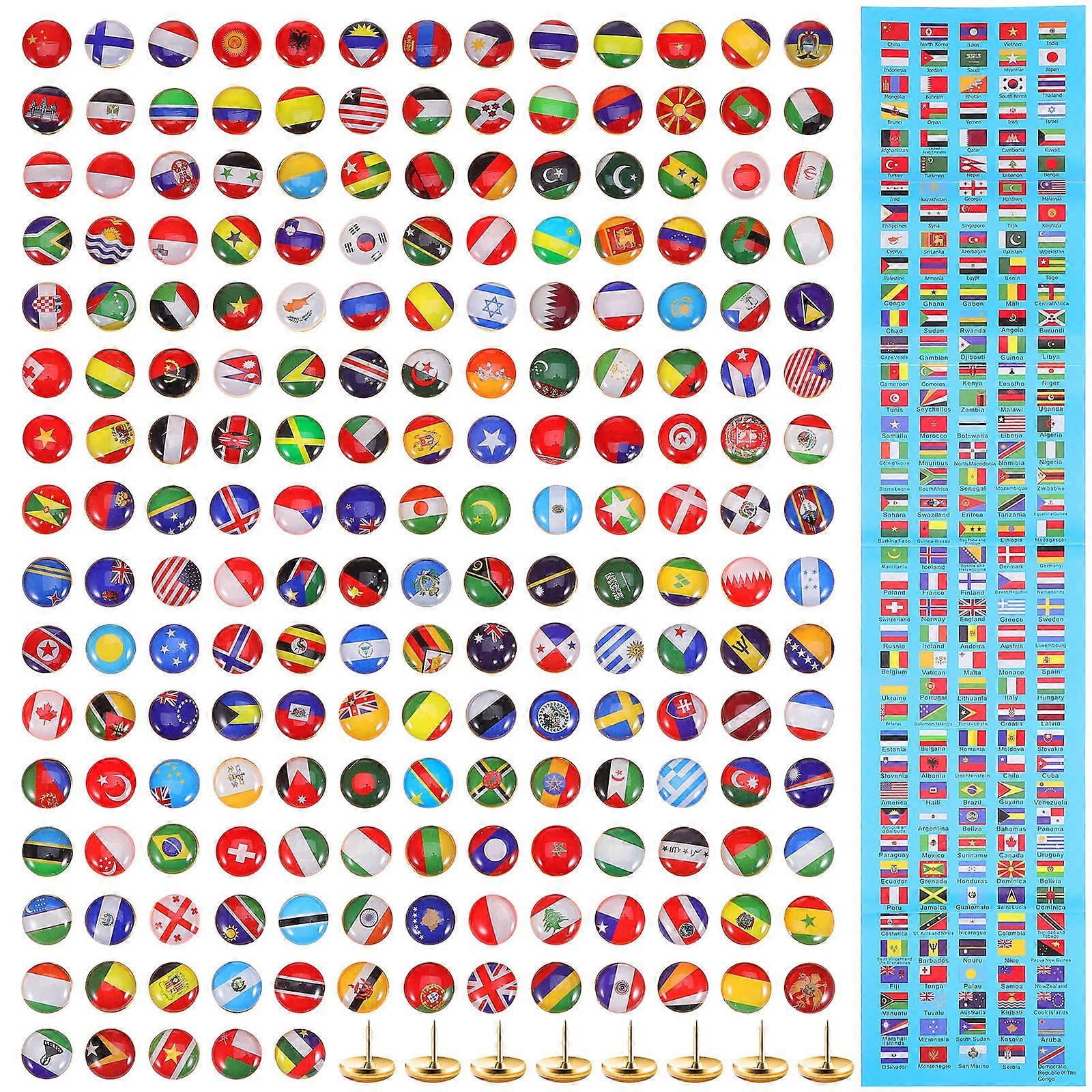 200 Pcs Mini National Flag Push Pins for Office, Cork Board and Pinboard Decoration – Compact & Portable