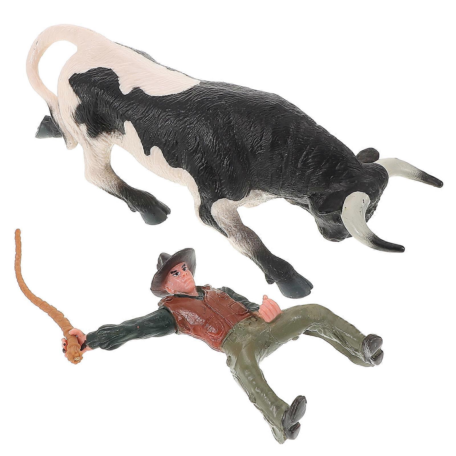 Simulated Spanish Bullfighter and Bull Figurine Set – Realistic Bull Models for Home Decor, Cultural Bullfighting Symbol for Miniature Gardens and