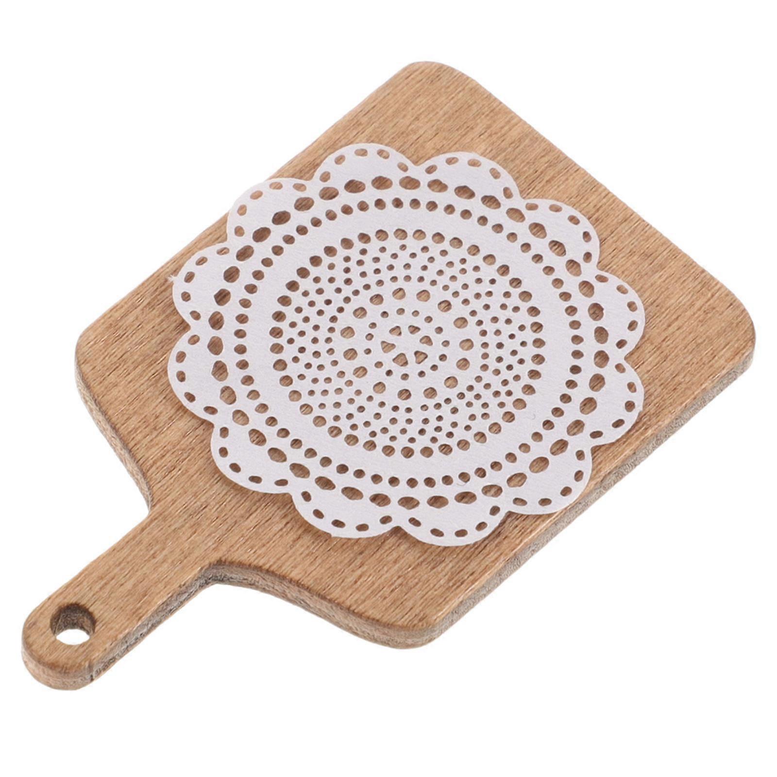 Dollhouse Kitchen Accessories Paper Lace Doily And Wooden Mini Cake Tray For Miniature Dining Table Setup 1Set
