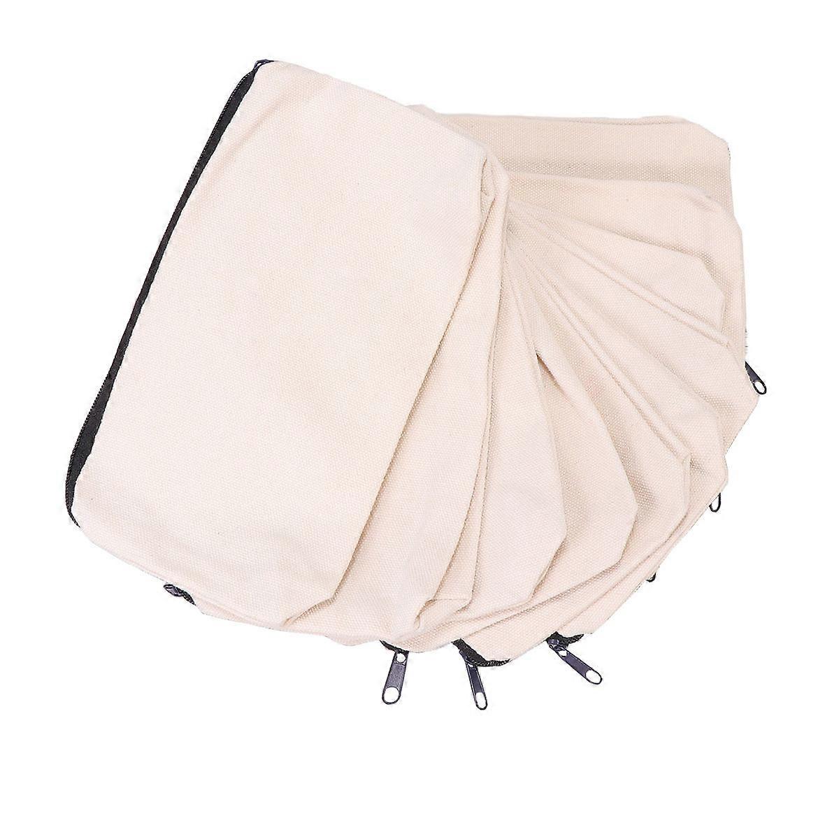 Beige Pencil Case Canvas Pencil Bag Rectangular Shape Portable 10Pcs