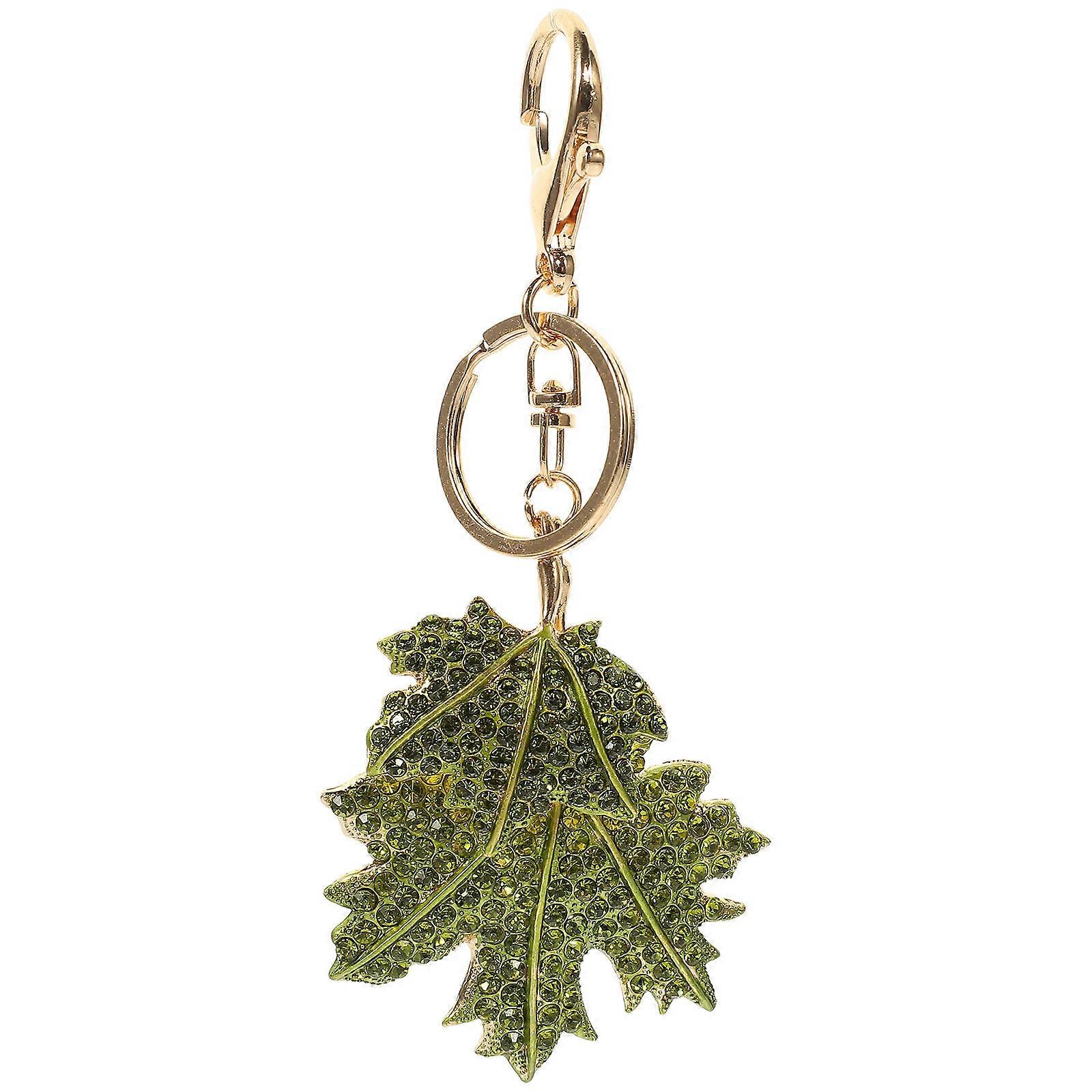 Maple Leaf Pendant Keyring Decorative Metal Keychain present Giving Crystal 1Set