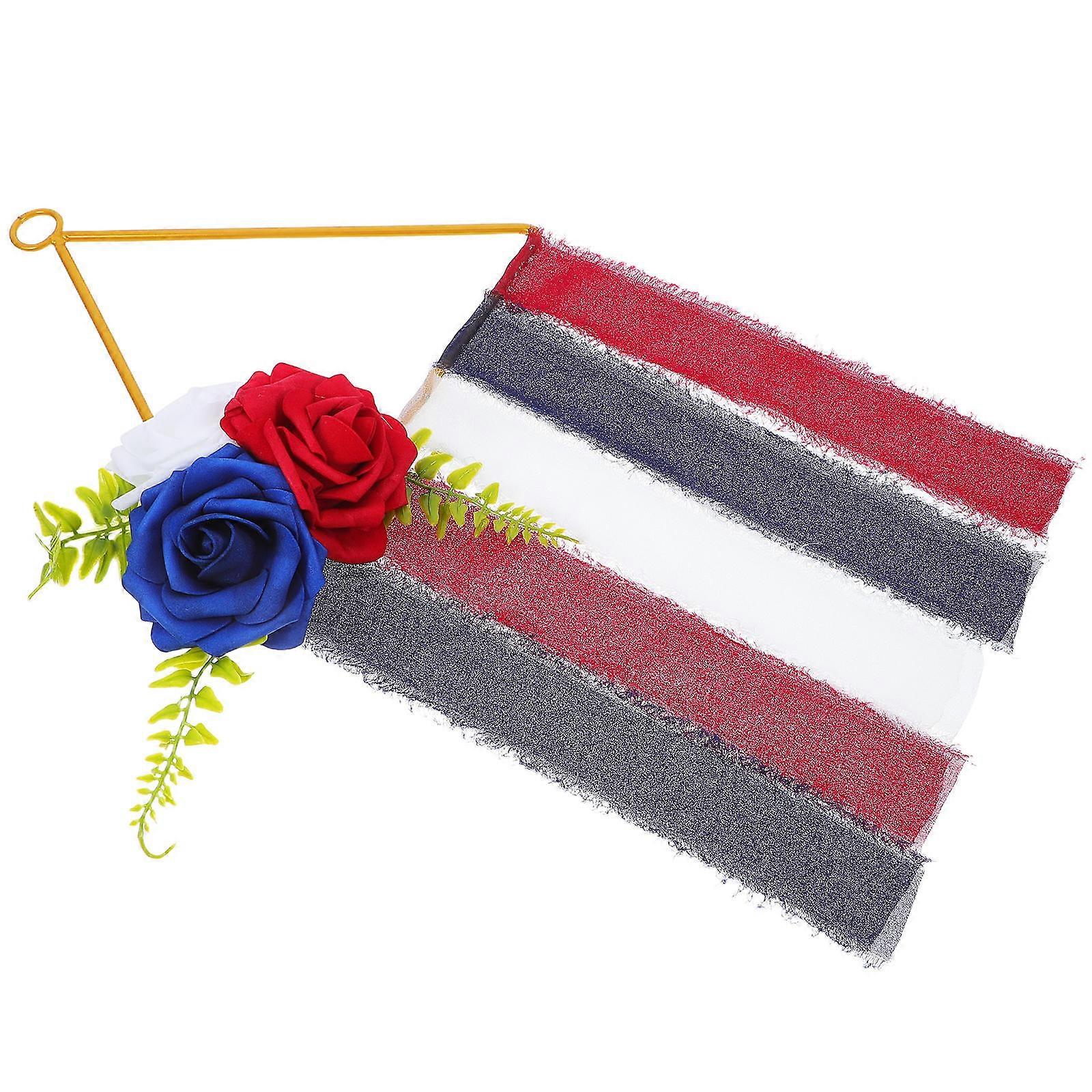 Artificial Spring Floral Wreath Patriotic American Flag Wreath Decoration for Front Door Red White Blue Home Decoration 1Pack