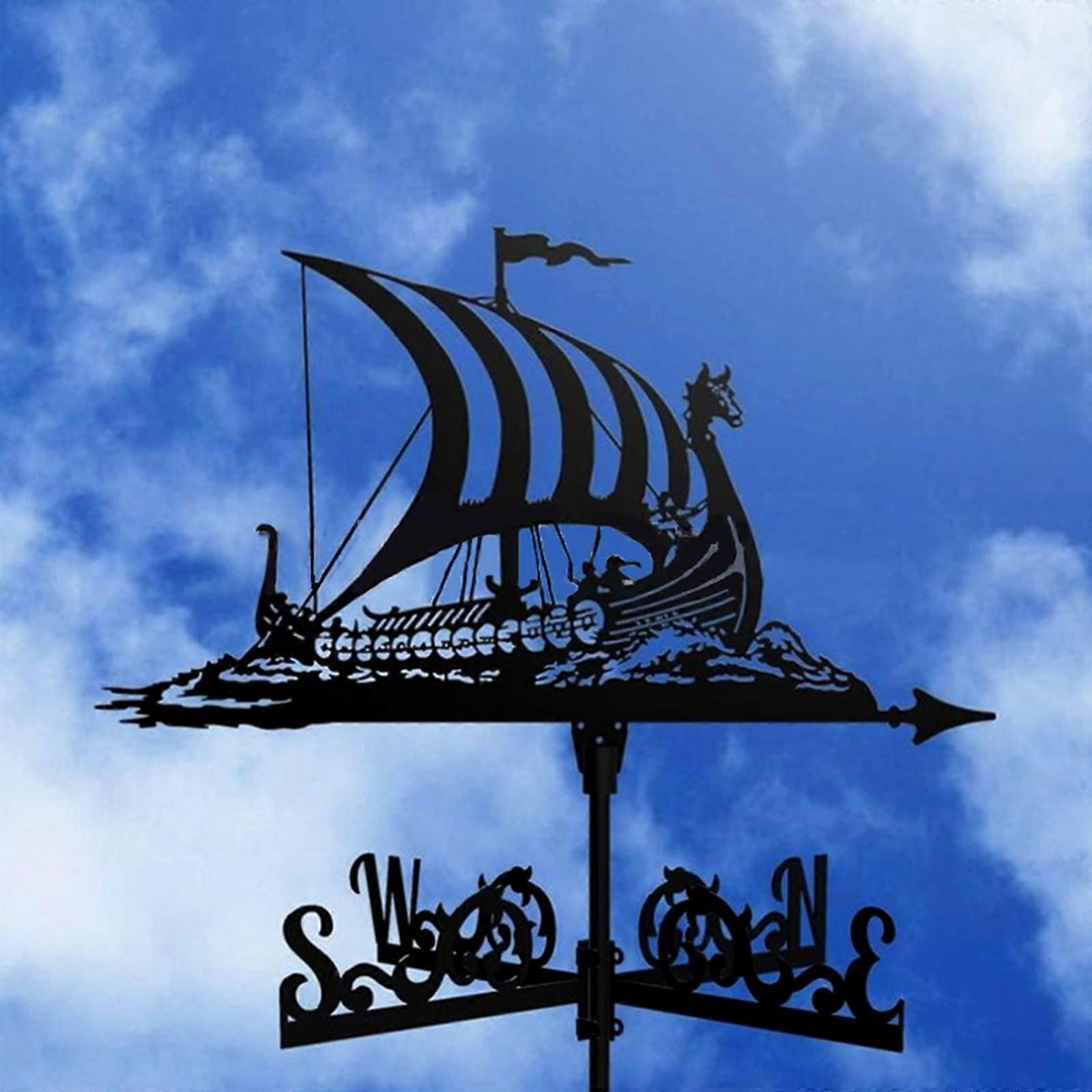 Viking Battleship Weathervane Metal Garden Stake Wind Indicator, Anti-Rust Coating, For Yard Or Roof Mounting, Ref 8823