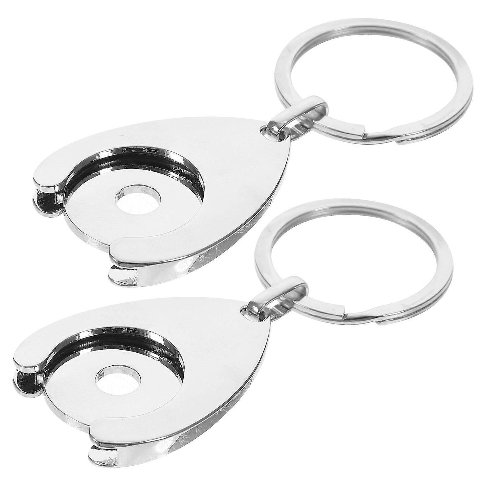 ハンギングトークンキーリングラウンド中空デザインメタルコインホルダースーパーマーケットショッピング2個