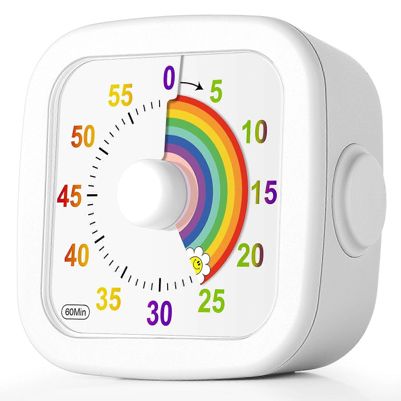 Analog ShortTerm Timer for Classroom, Office, Kitchen (White Rainbow)