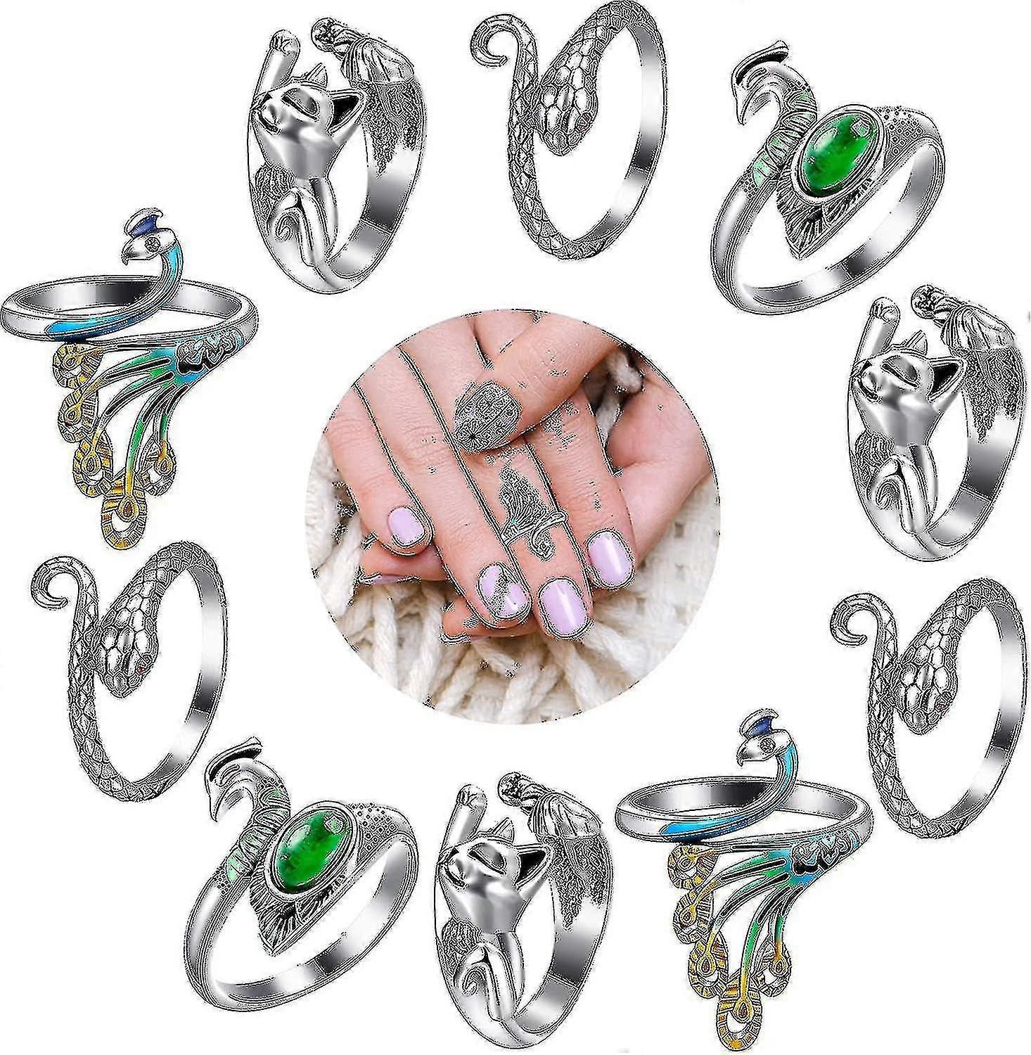 10 Pcs Adjustable Knitting Loop Crochet Ring Cat-shaped Snake-shaped Open Ring Yarn Guide Metal Knitting Thimbles Adjustable Braided Ring Crochet Acce