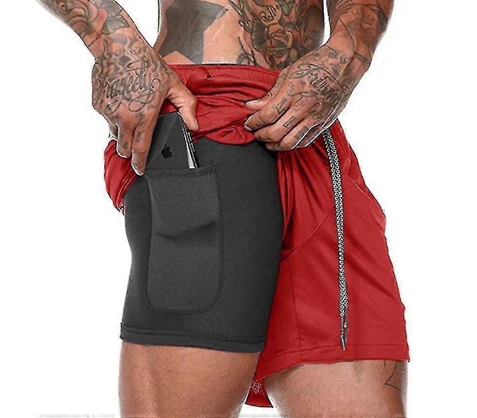 2 In 1 Double Layer Built-in Pocket, Quick Dry Training Shorts