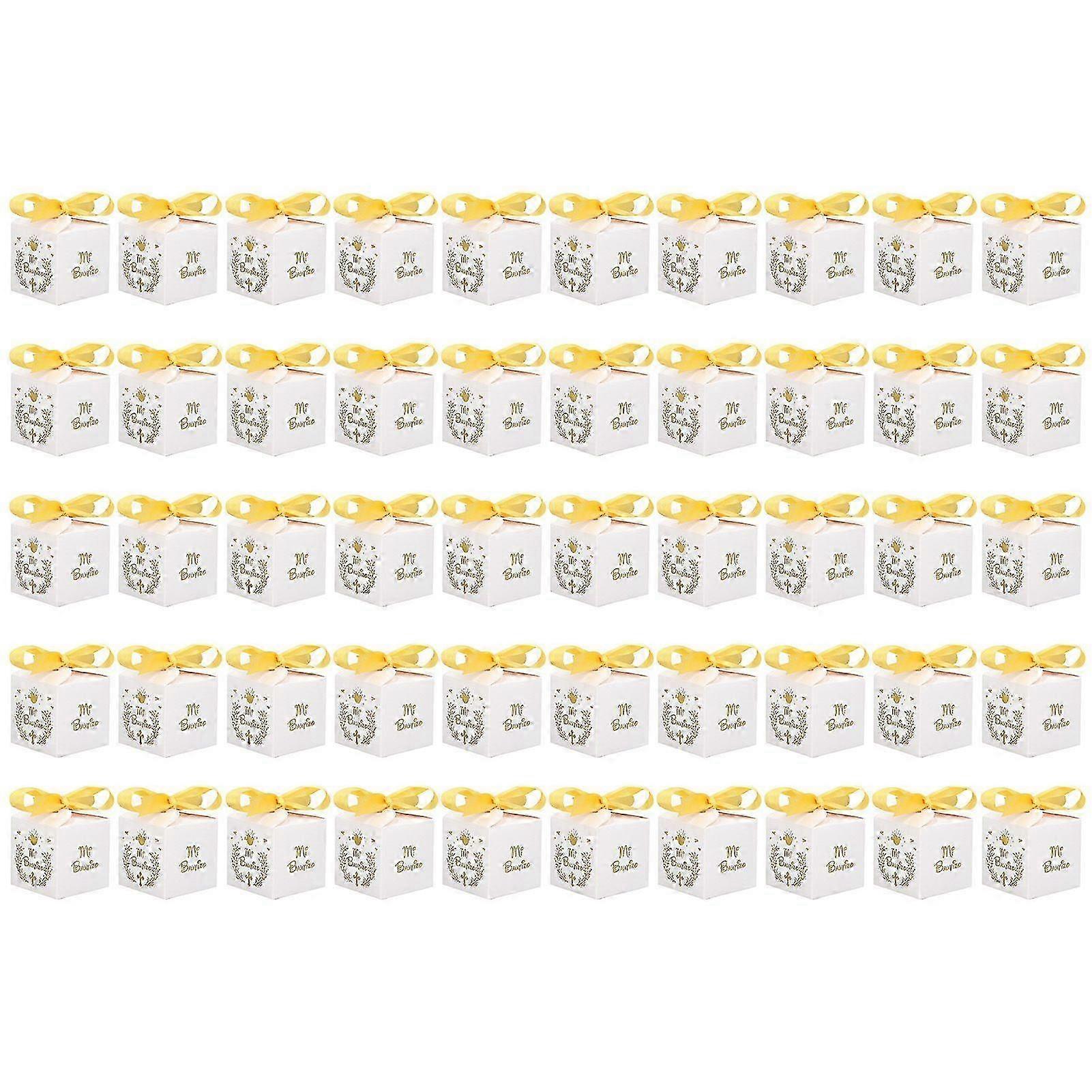 50pcs Paper Favor Boxes with Gold Ribbon for Weddings and Parties