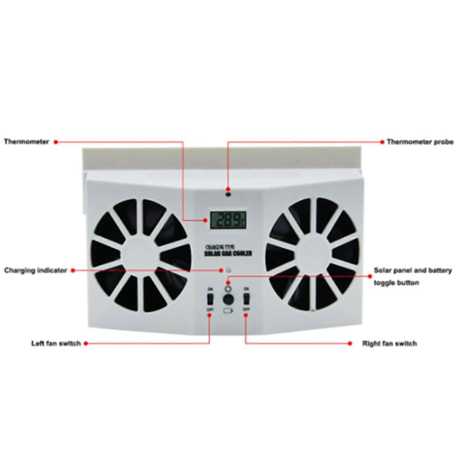 Car Solar Powered Cooler Fan Air Ventilator Exhaust Radiator Cooling White