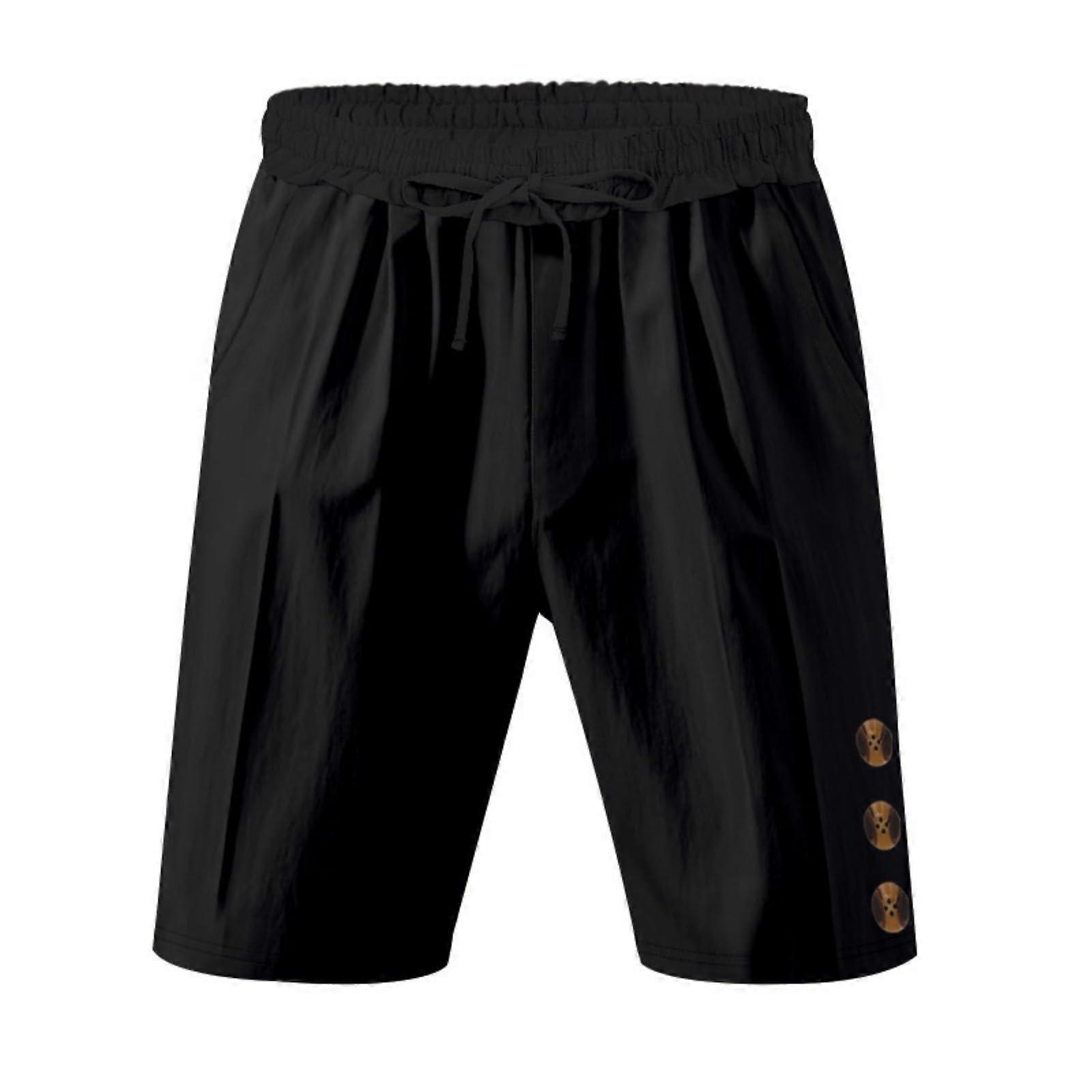 Frottee Shorts Men's Black L Summer Beach Shorts Casual Five-Point Shorts Jogging Made of Frottee Material