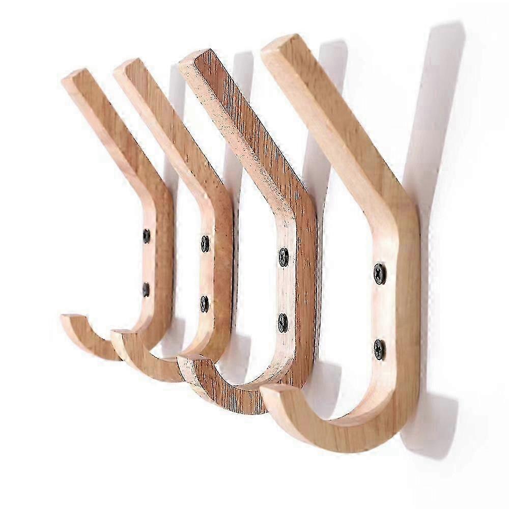 4 Pack Wooden Coat Hooks Wall Mount Hooks, Durable Entry Hooks for Hanging Coats