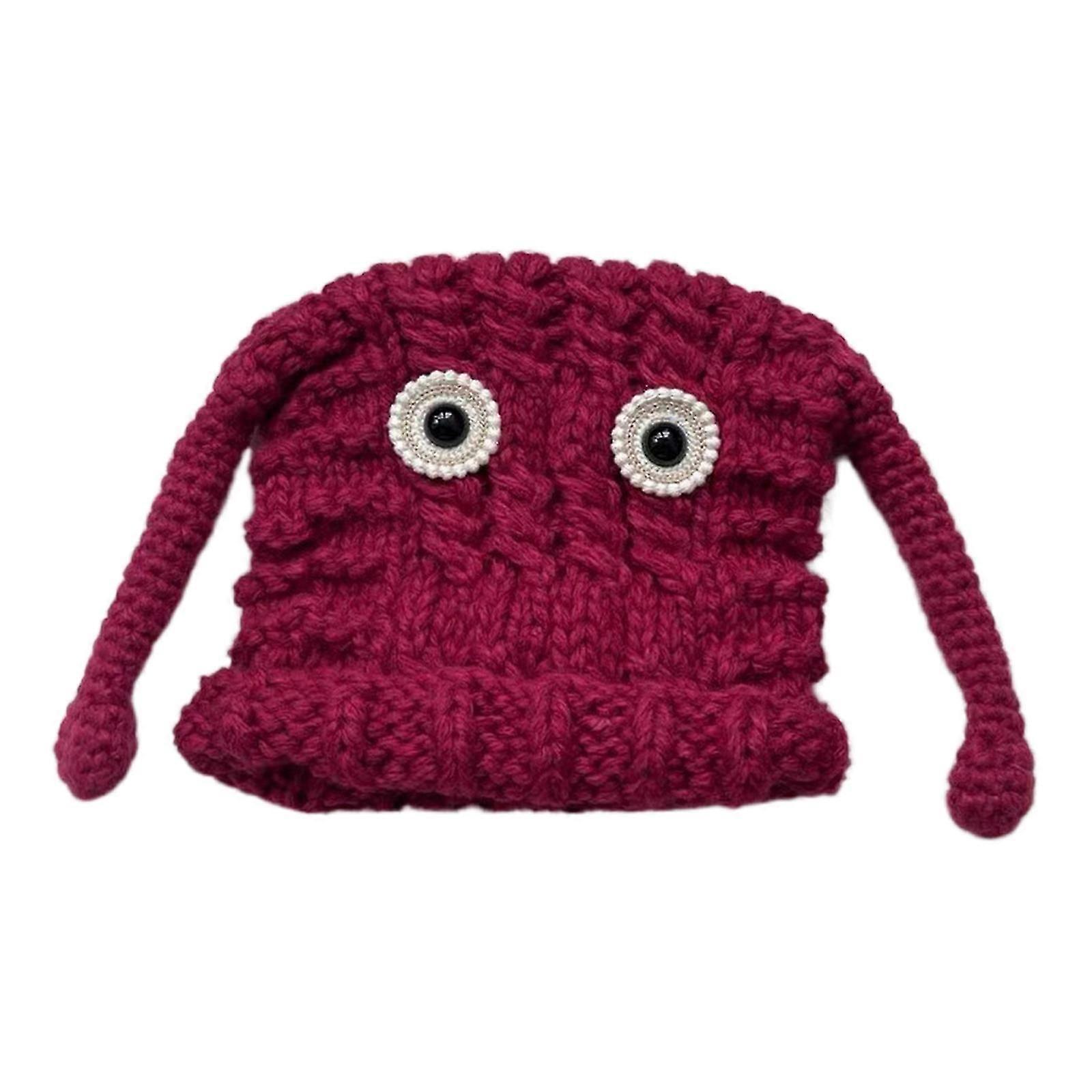 Teenagers Funny Cartoon Devil Shape Hat Ear Protector Hat Cycling Skiing Beanie High Elastic Windproof Winter Supplies rose purple