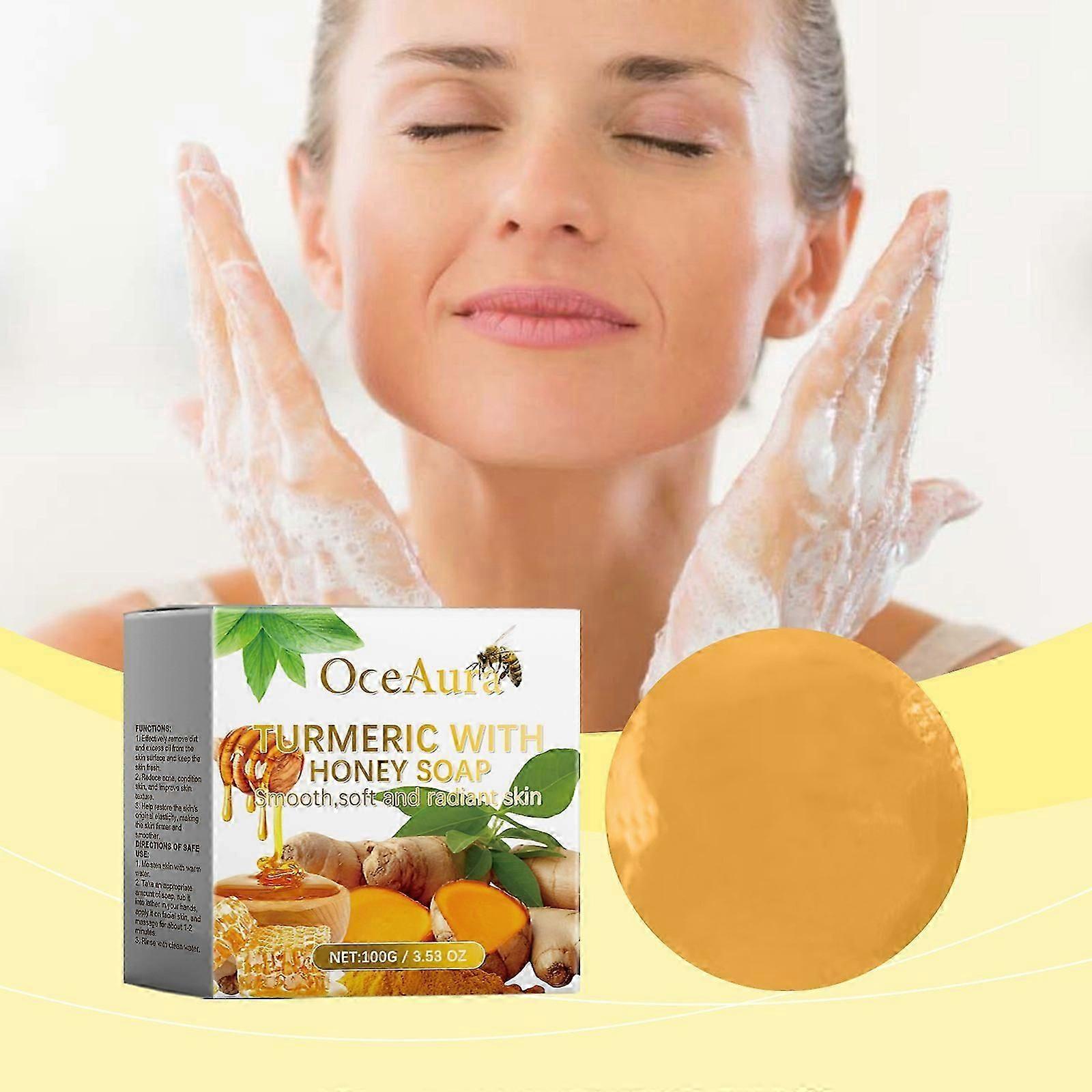 Turmeric with Honey Soap, Gentle Cleansing Facial Pore, Smooth, Soft and Radiant Skin, Deep Moisturizing and Hydrating Soap for All Skin Types