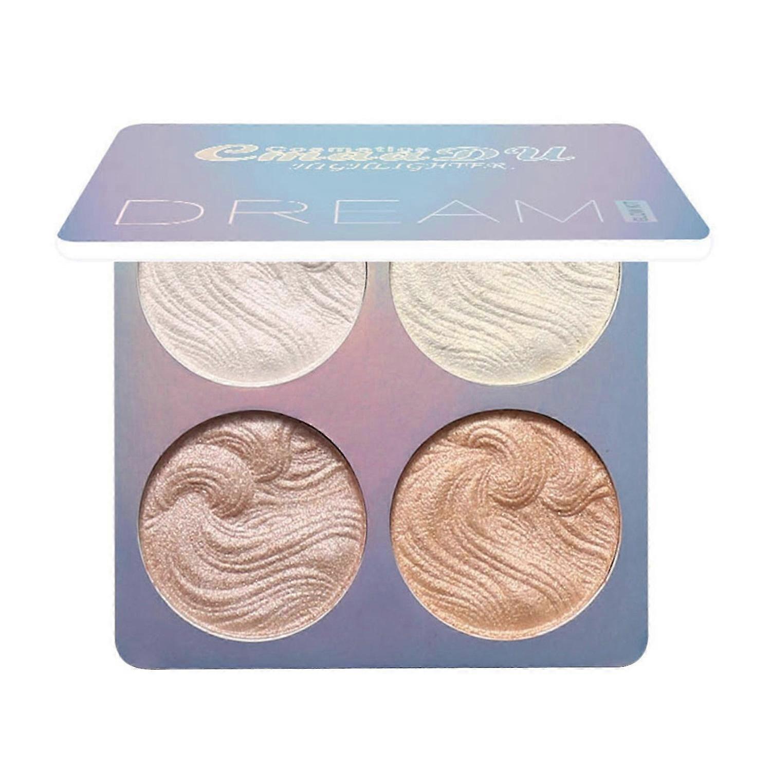 CmaaDu 4-in-1 Shimmer Highlighter Powder Palette Illuminator Powder Palette Highlighter Baked Waterproof Long Lasting Brilliant Lighten Skin Color Fac
