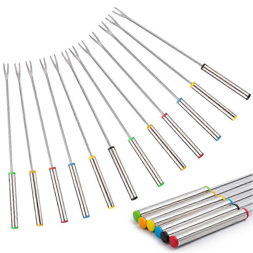 12PCS 9.5 Inch Color-Coded Stainless Steel Fondue Forks, Cheese Fondue Fork Stainless Steel Fruit with Heat-Blocking