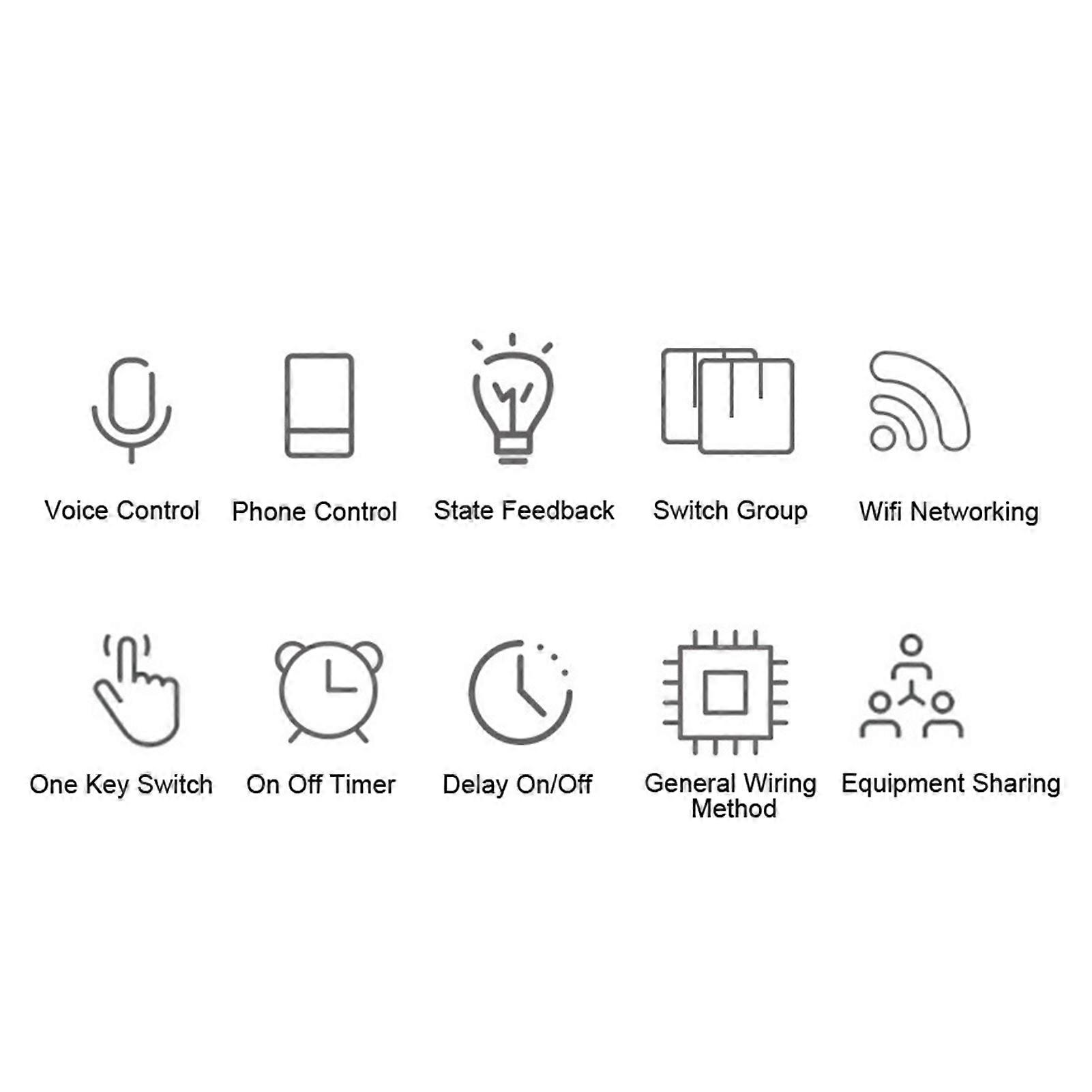 10A 2 Gang Smart Switch WiFi Touch Panel APP Voice Control with Timing Function for Tuya  100‑240V