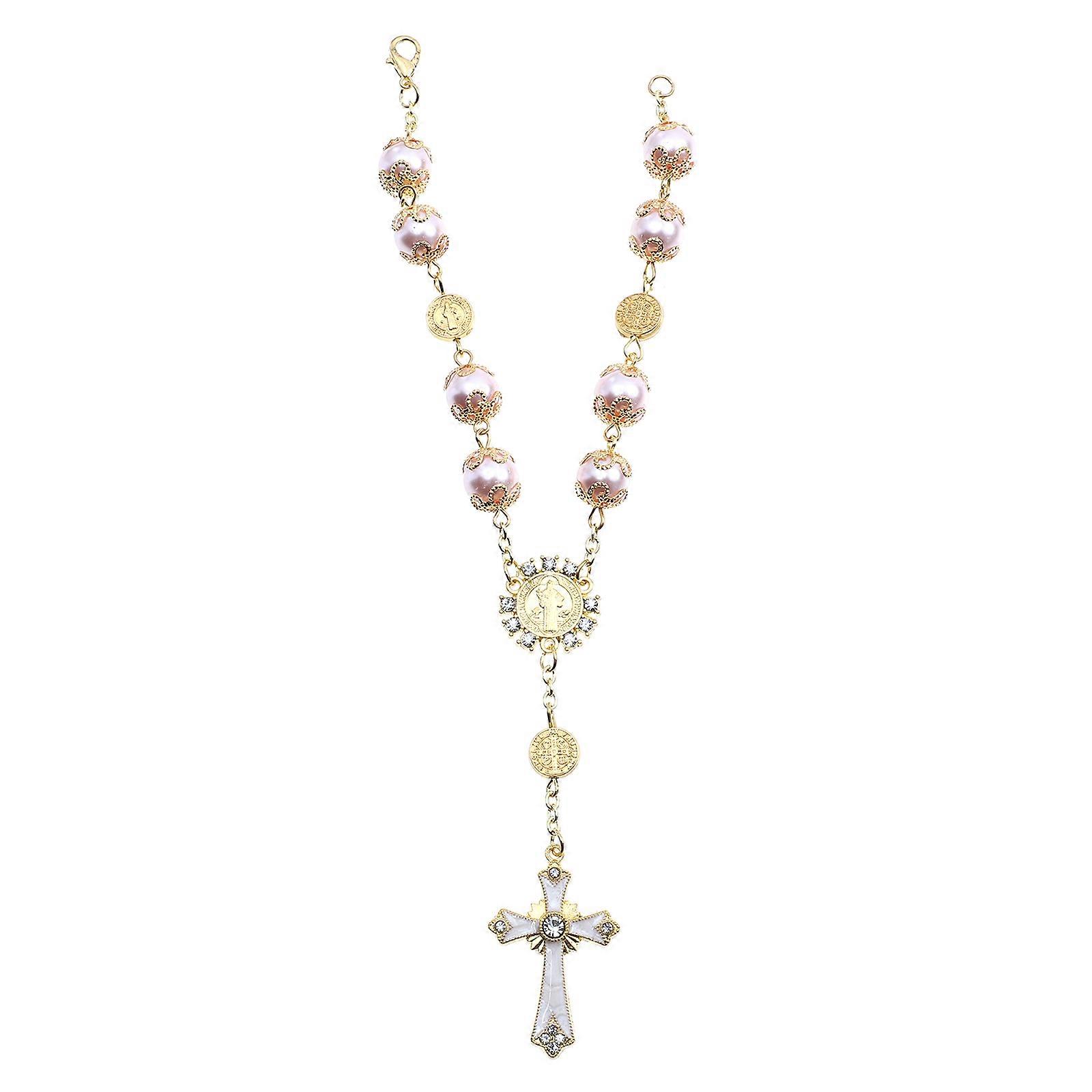 宗教的なジュエリーの装飾と日常着のためのガラスビーズ付きのピンク合金クロスブレスレット