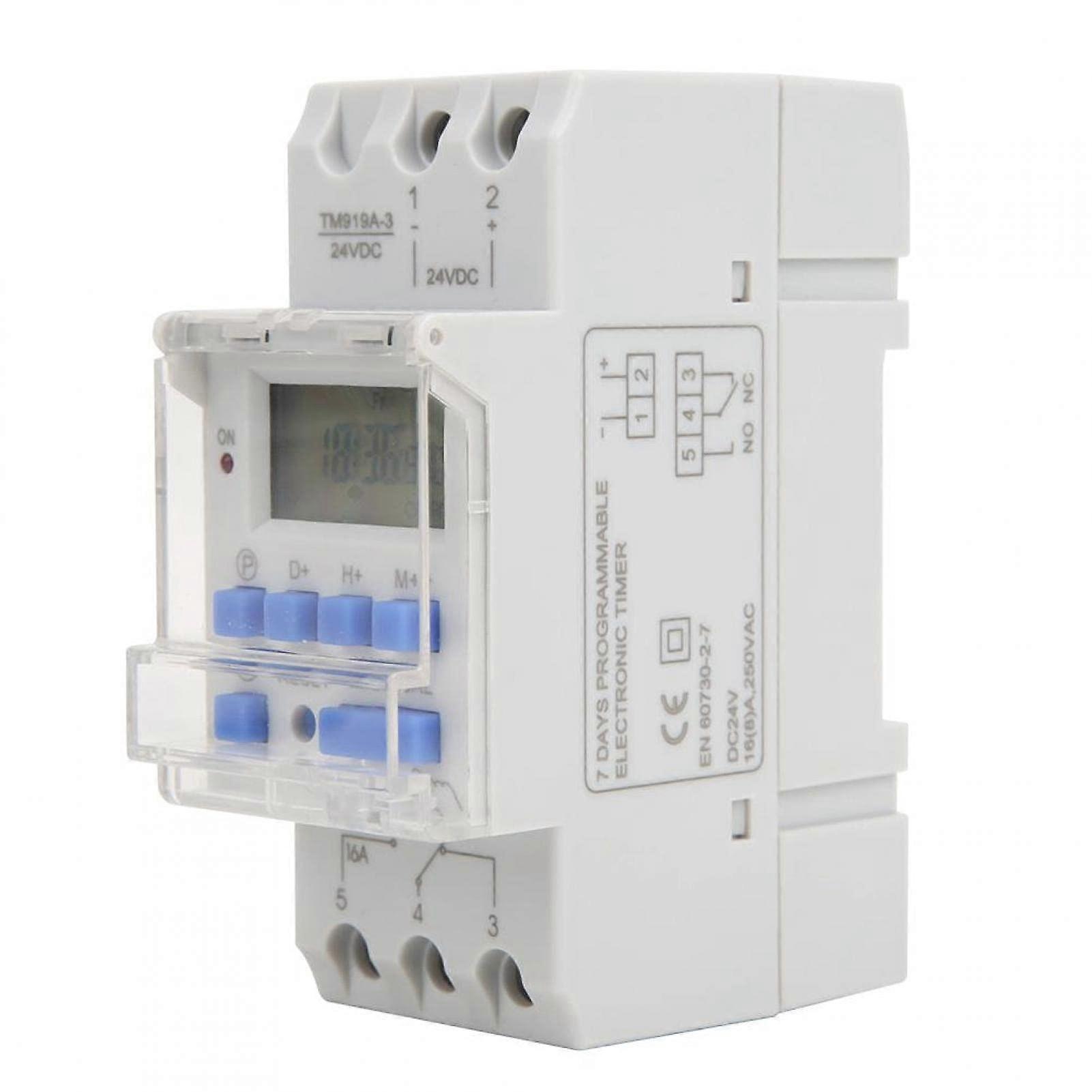 TM919A3 Weekly Digital Timer, 24V DC 16A Timer, 7Day Programmable Digital Timer with LCD Display, Countdown Function, Relay Switch