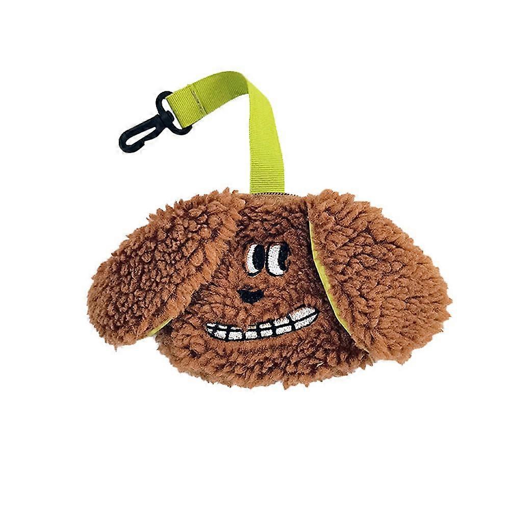Dog Waste Bag Holder, Plush Puppy Shape with Clip Leash Brown