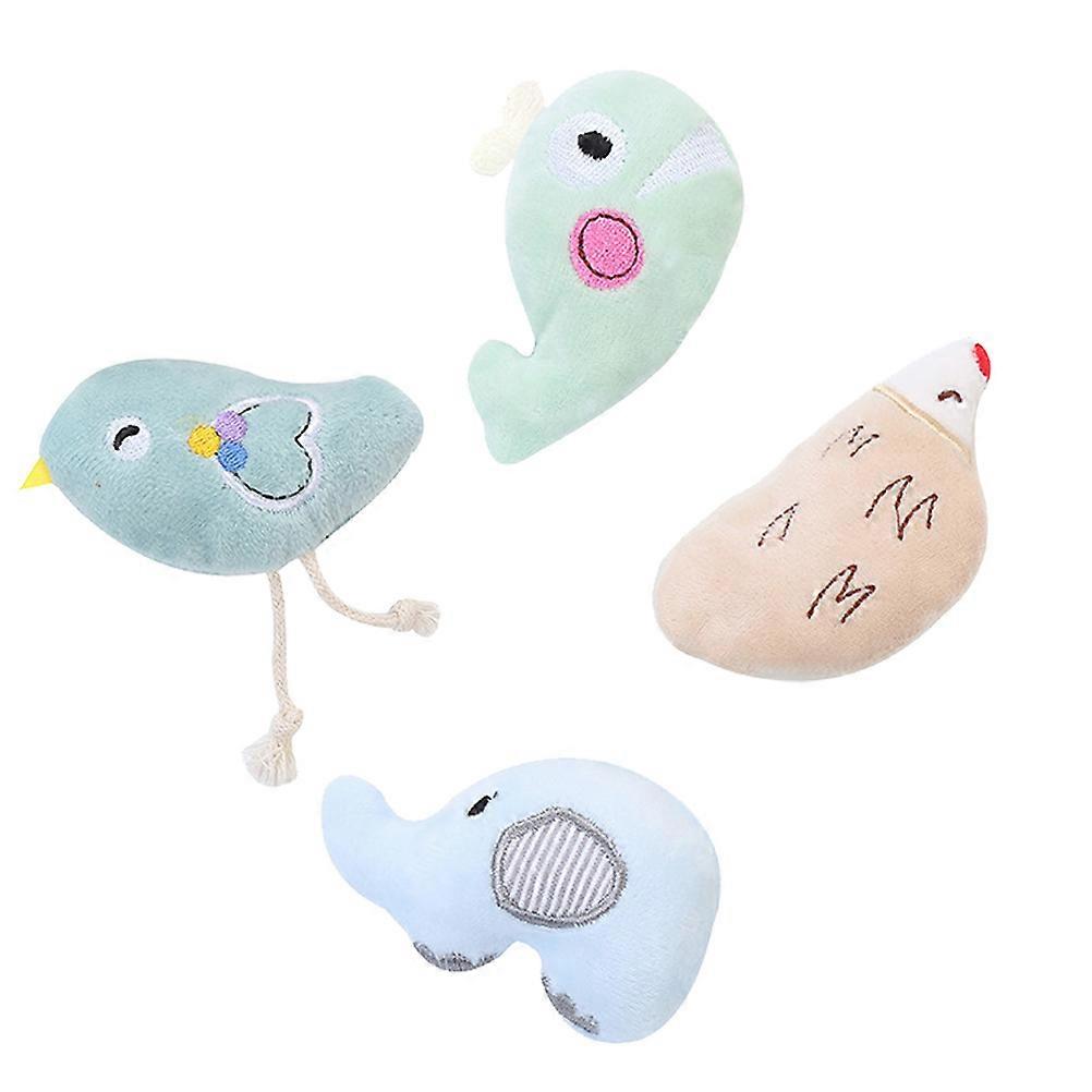 Interactive Cat Toy Catnip Filled Plush Cartoon Animal Shaped for Solo 4Pcs
