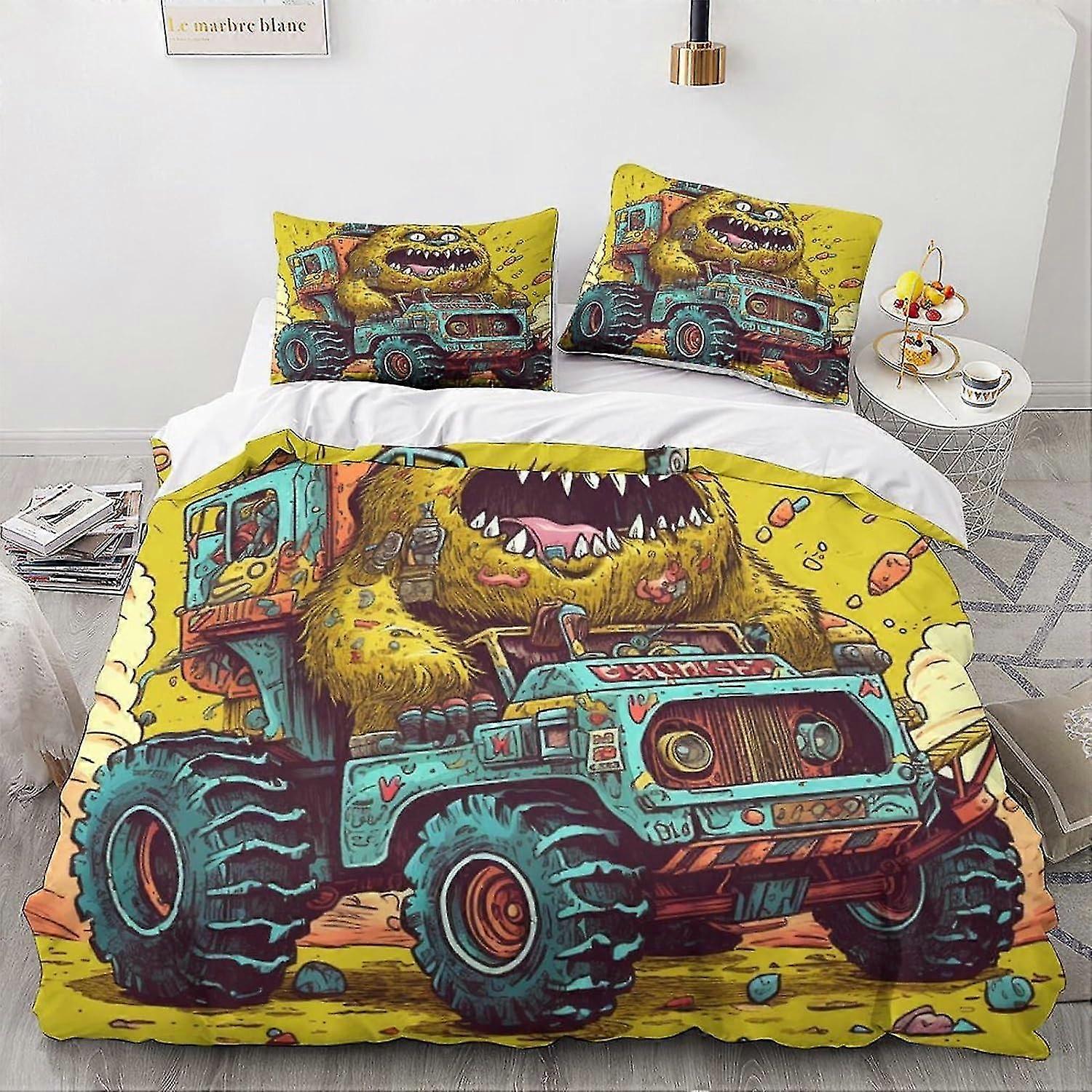 Vintage Car Printed King Size Bedding Duvet Cover with Zipper Closure, Cartoon Design������ijƷ��