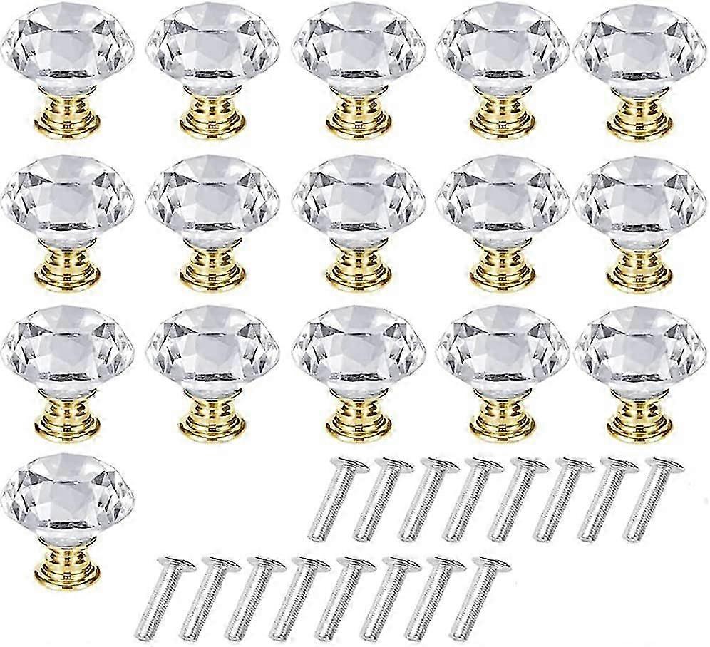 16-Piece Crystal Cabinet Knob Set - Solid Transparent Pulls for Dressing Tables and Cabinets