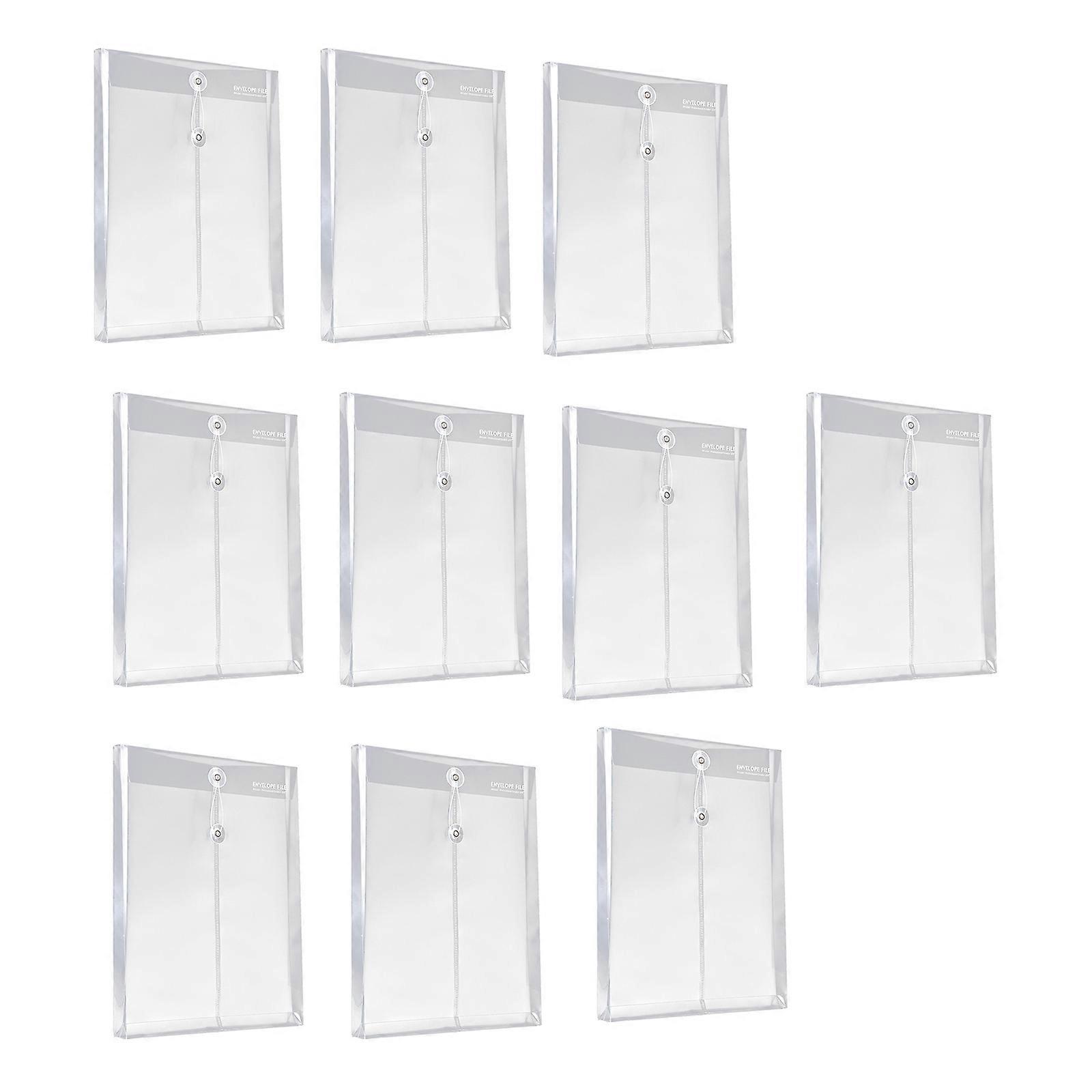 10Pcs String Closure File Wallet Letter Size Folder Clear Water Resistant File Envelope Document Organizers File Pouches Multicolor